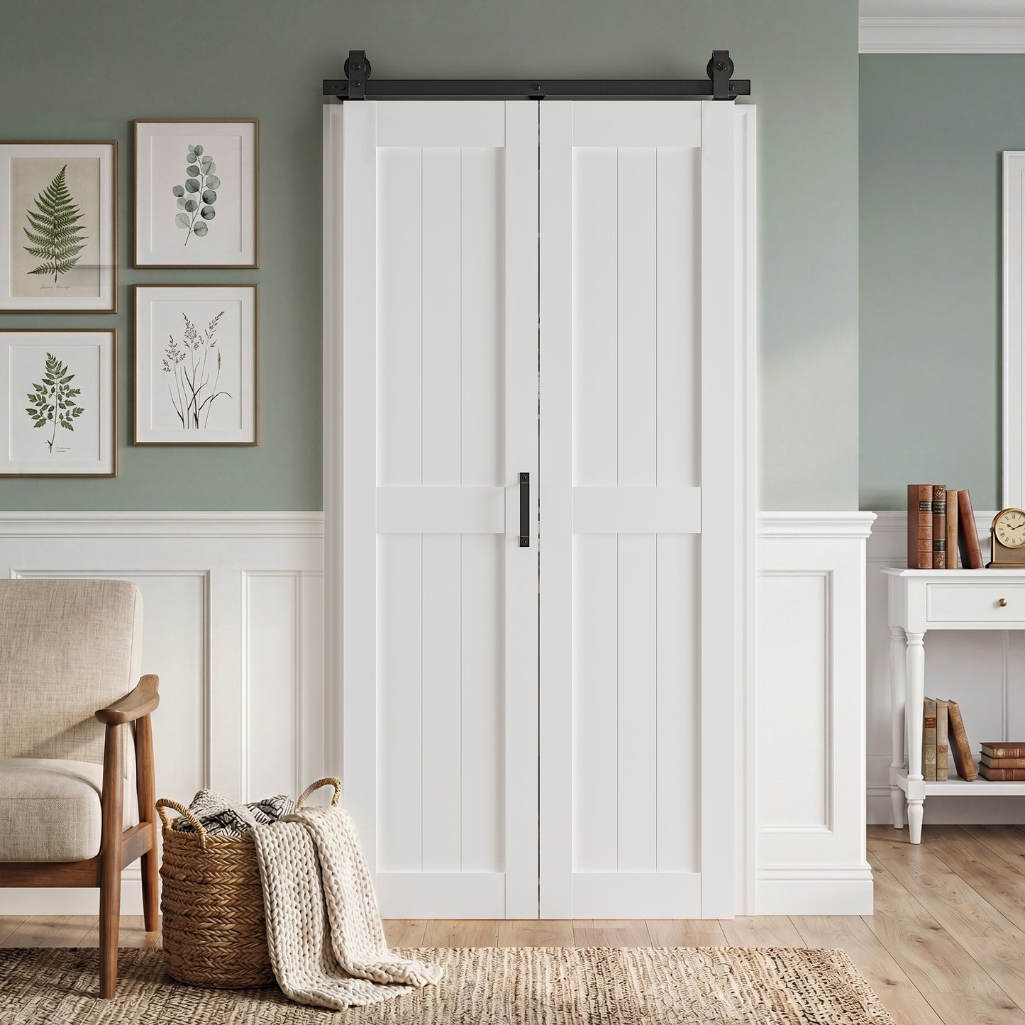 SMARTSTANDARD Bifold Barn Door H-Shape ，Bi-Fold Sliding Closet Doors with Hardware Kit，MDF Wood Door with PVC Surface，Waterproof & Sliding Smooth Bifold Doors for Closet,Living Room, Bedroom