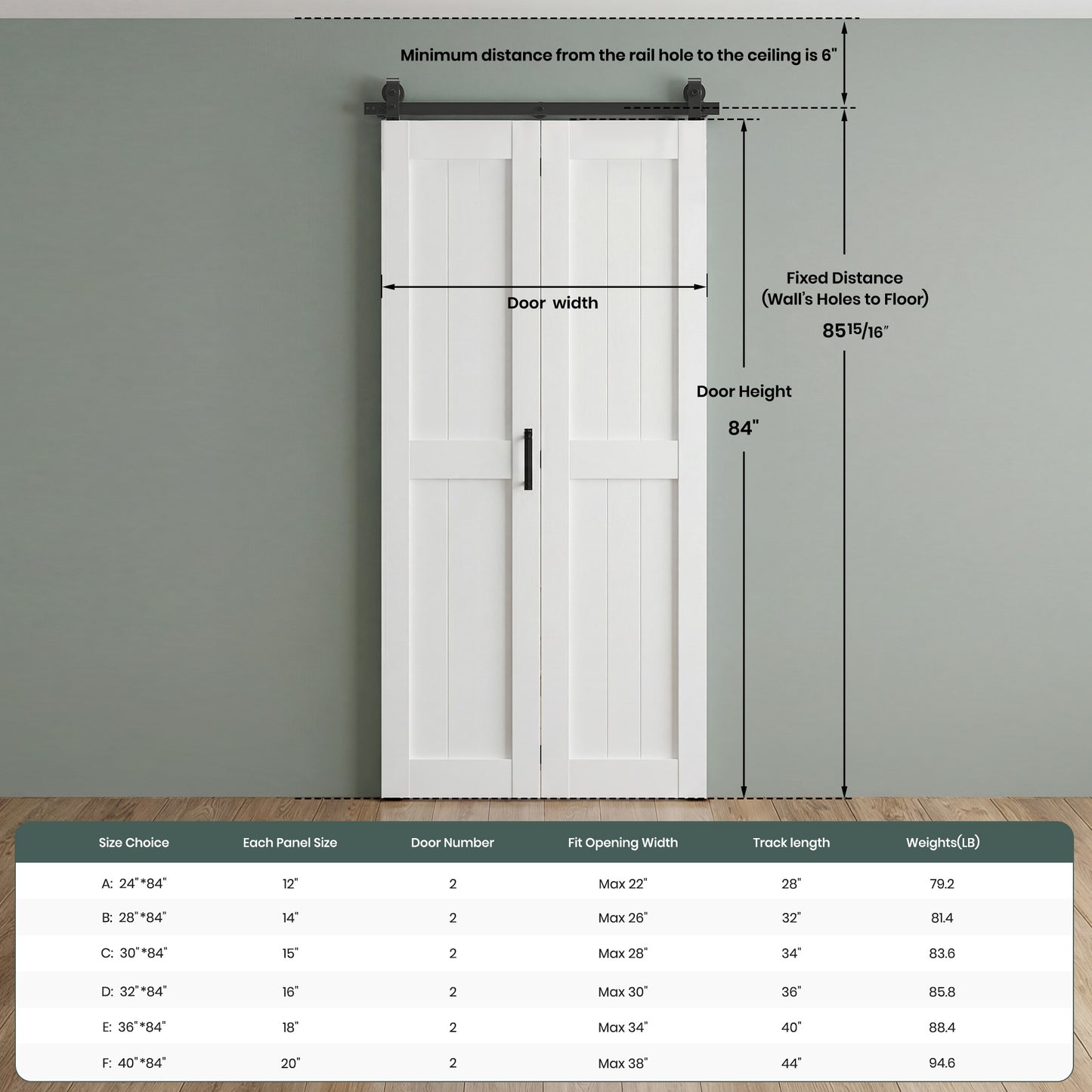 SMARTSTANDARD Bifold Barn Door H-Shape ，Bi-Fold Sliding Closet Doors with Hardware Kit，MDF Wood Door with PVC Surface，Waterproof & Sliding Smooth Bifold Doors for Closet,Living Room, Bedroom