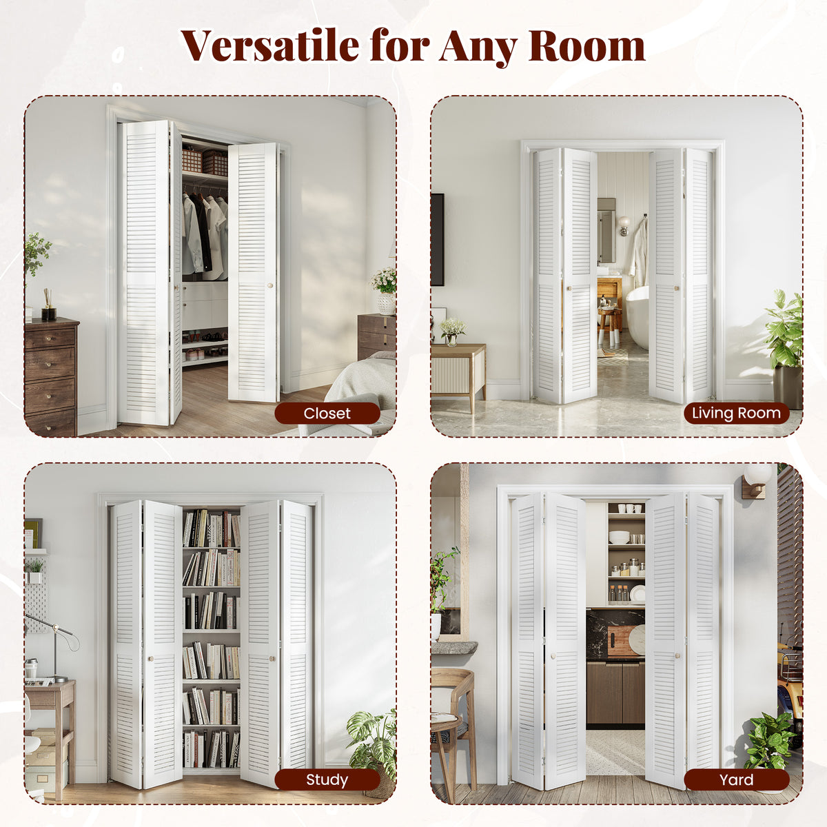 SMARTSTANDARD 56" x 80" Louvered Bifold Closet Door, MDF, White, Pre-Assembled Folding Doors with Hardware Kit, Easy Installation for Bedroom Pantry, Water-Proof PVC Surface, Space-Saving