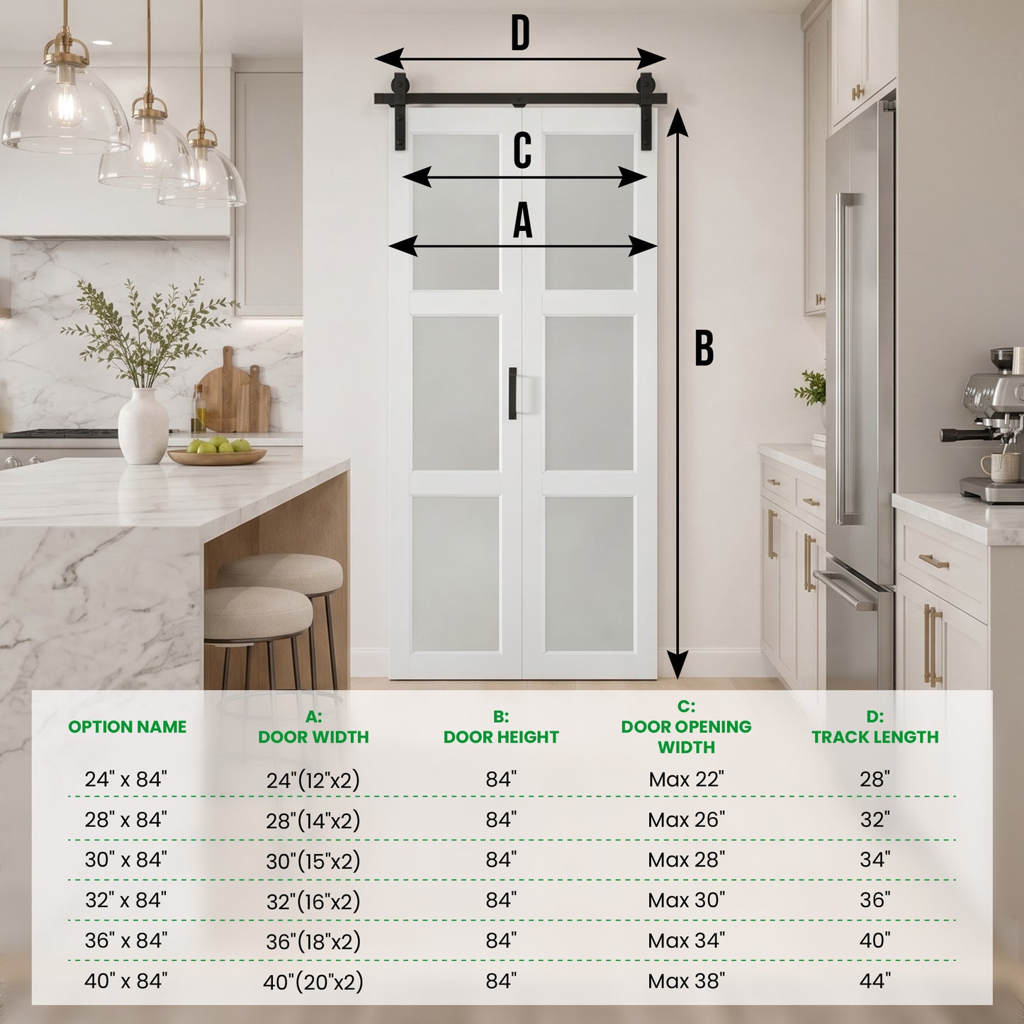 SMARTSTANDARD 32" x 84" Bifold Barn Door, 3-Lite Frosted Glass Panels | Double 16" MDF Folding Door, Hardware Kit Included, Bi-fold Closet Barn Doors for Bedrooms, Pantry, Pre-Drilled, Easy Install