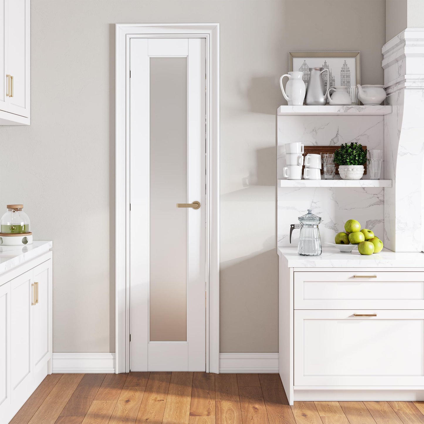 SMARTSTANDARD 18" x 80" Slab Door, Solid Core Frosted Glass Pantry Door