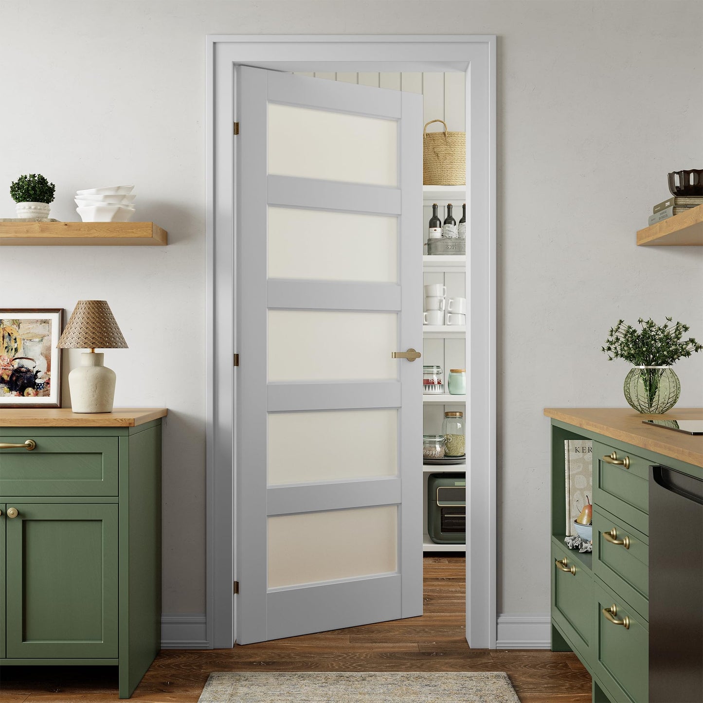 SMARTSTANDARD 32" x 80" Frosted Glass Pantry Door, Solid Core Slab Door