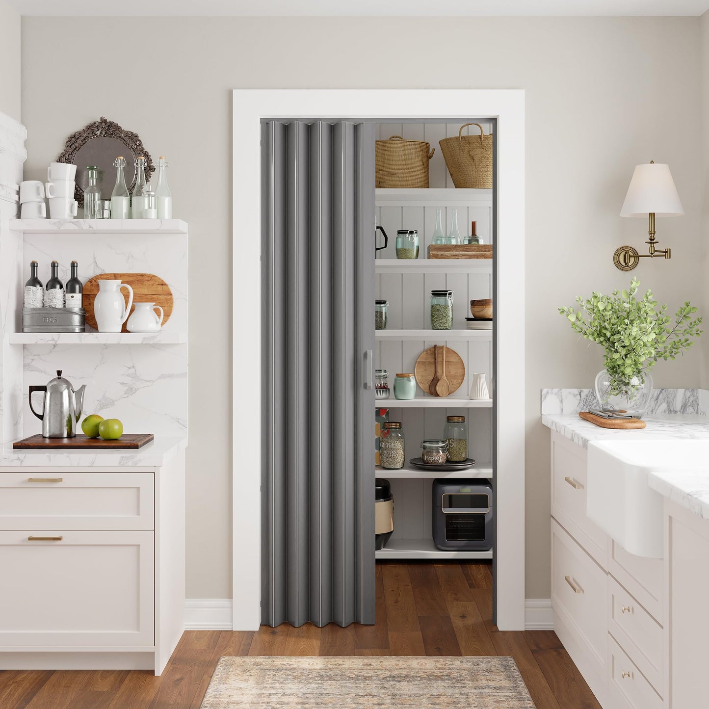 SmartStandard 48" x 80" Accordion Doors Interior, Double Walled, Grey