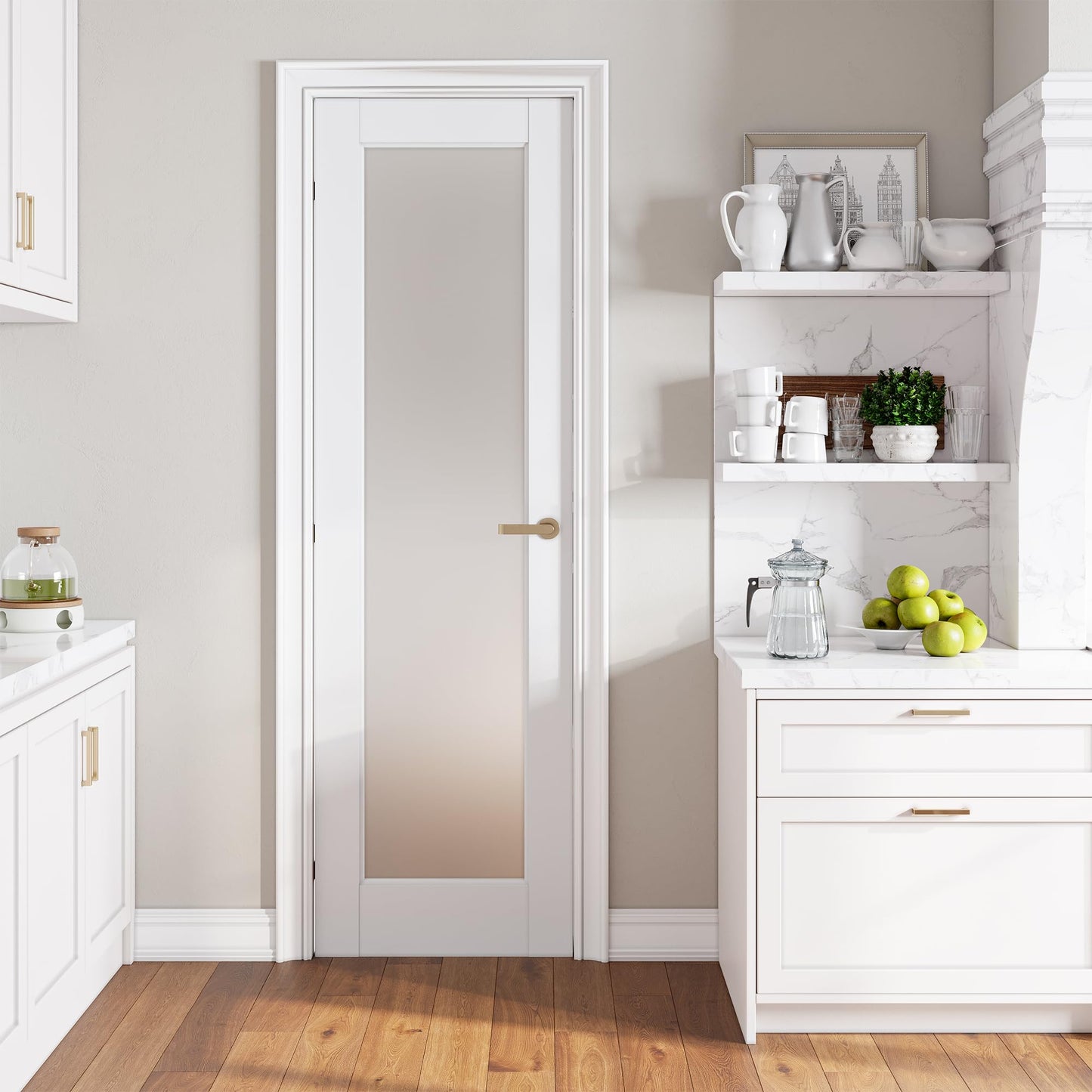 SMARTSTANDARD 24" x 80" Slab Door, Solid Core Frosted Glass Pantry Door