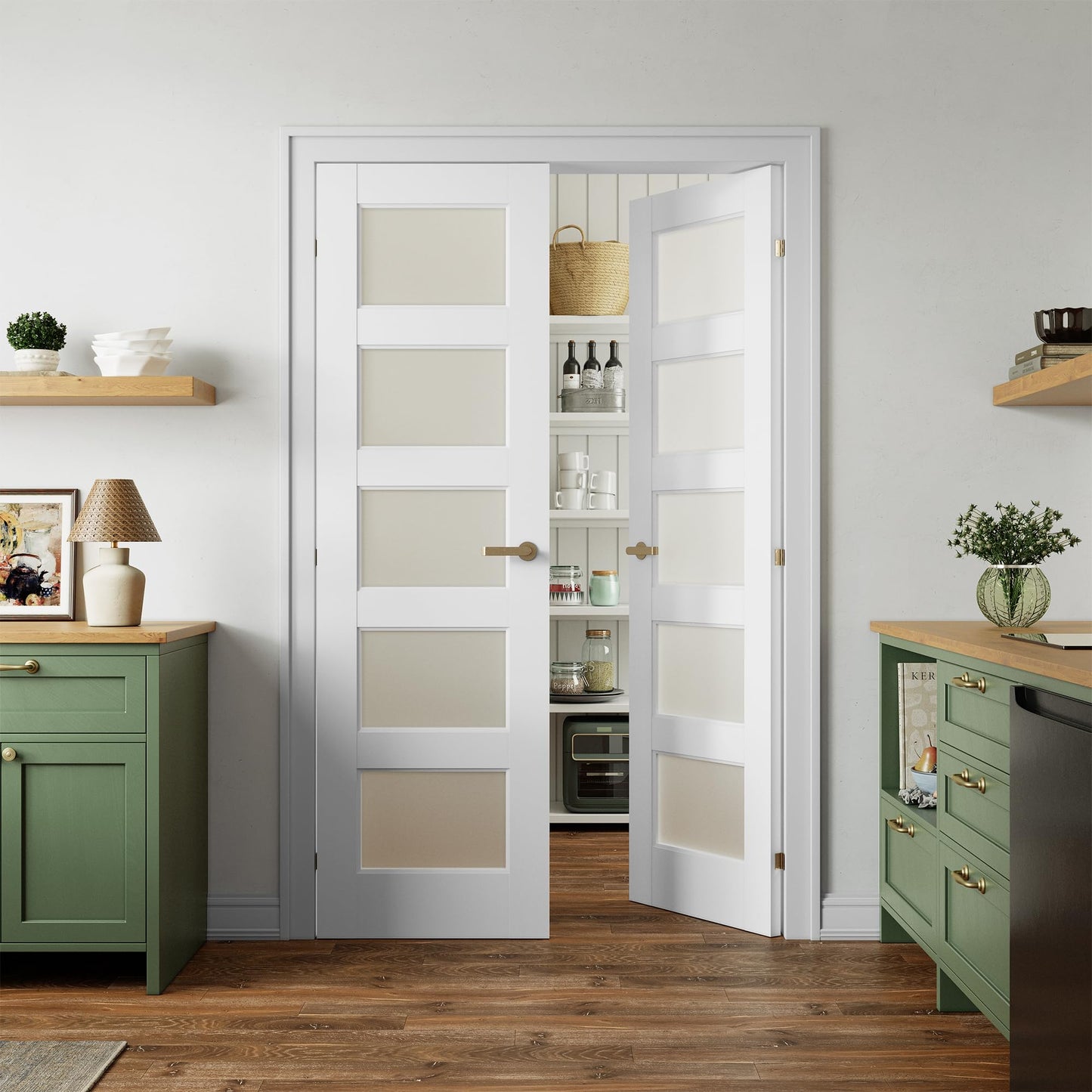 SMARTSTANDARD 48" x 80" Frosted Glass Pantry Door, Solid Core Slab Door