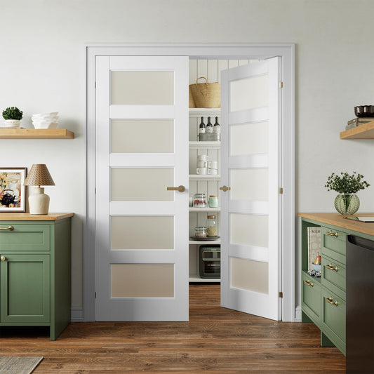 SMARTSTANDARD 56" x 80" Frosted Glass Pantry Door, Solid Core Slab Door