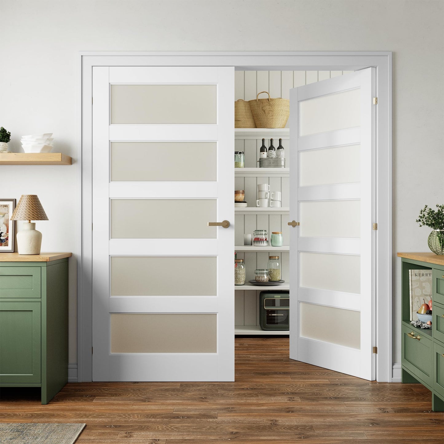 SMARTSTANDARD 72" x 80" Frosted Glass Pantry Door, Solid Core Slab Door