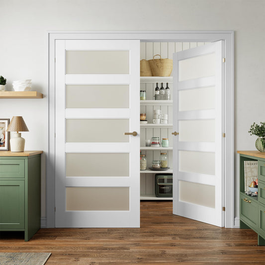 SMARTSTANDARD 72" x 80" Frosted Glass Pantry Door, Solid Core Slab Door