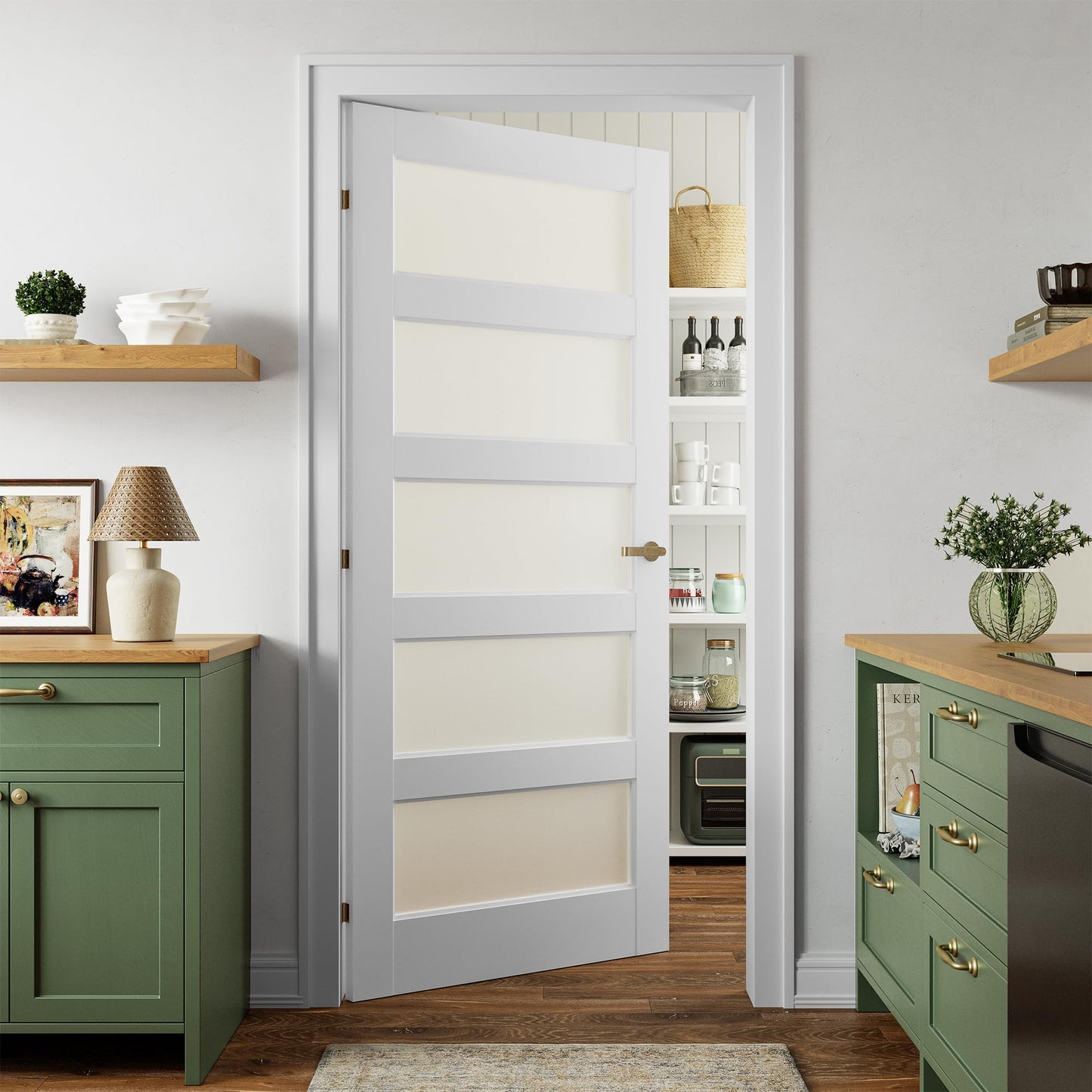 SMARTSTANDARD 36" x 80" Frosted Glass Pantry Door, Solid Core Slab Door