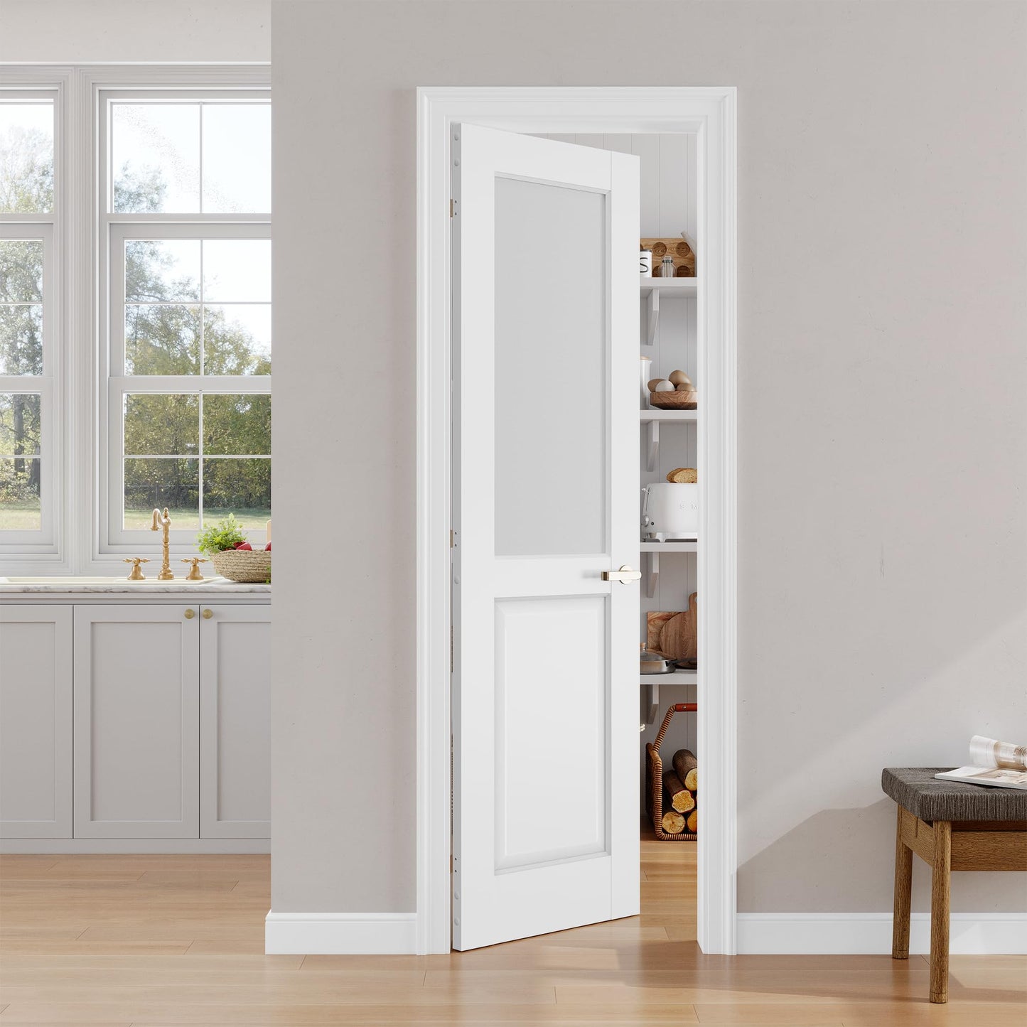 SMARTSTANDARD 24" x 80" Frosted Glass Interior Door Slab, Solid Core