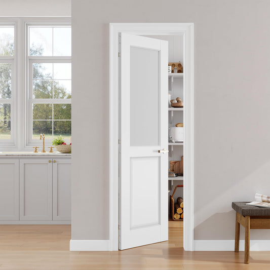 SMARTSTANDARD 24" x 80" Frosted Glass Interior Door Slab, Solid Core