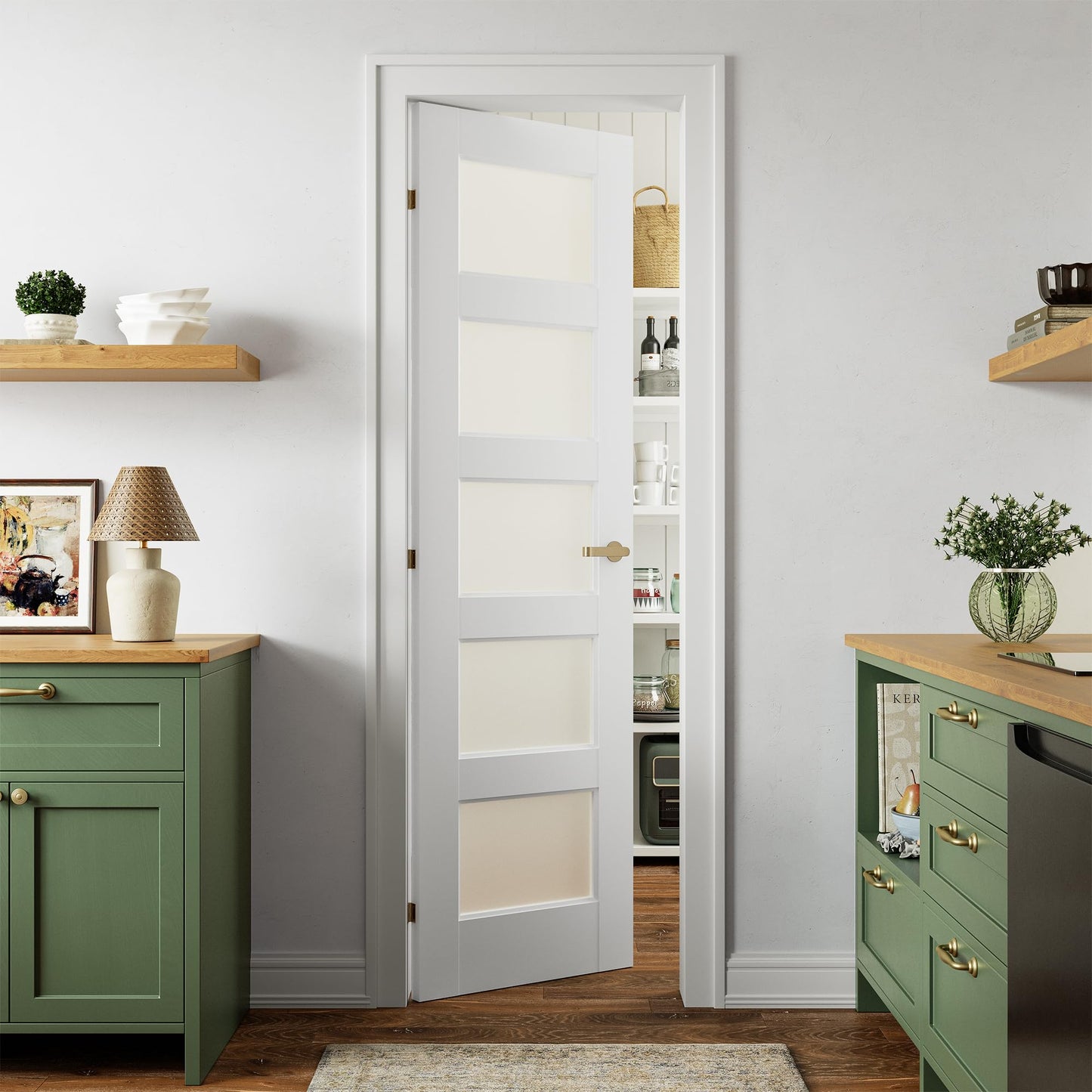 SMARTSTANDARD 24" x 80" Frosted Glass Pantry Door, Solid Core Slab Door