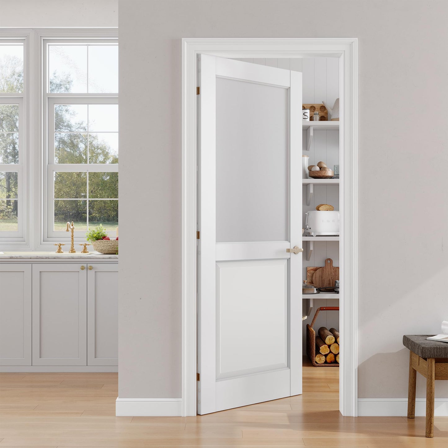 SMARTSTANDARD 30" x 80" Frosted Glass Interior Door Slab, Solid Core
