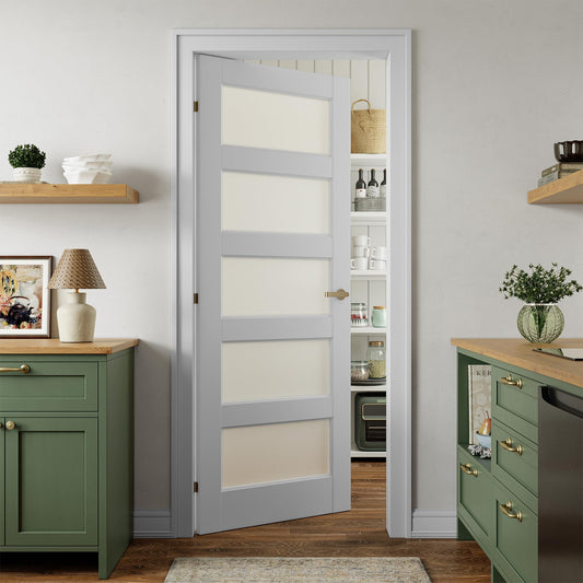 SMARTSTANDARD 30" x 80" Frosted Glass Pantry Door, Solid Core Slab Door