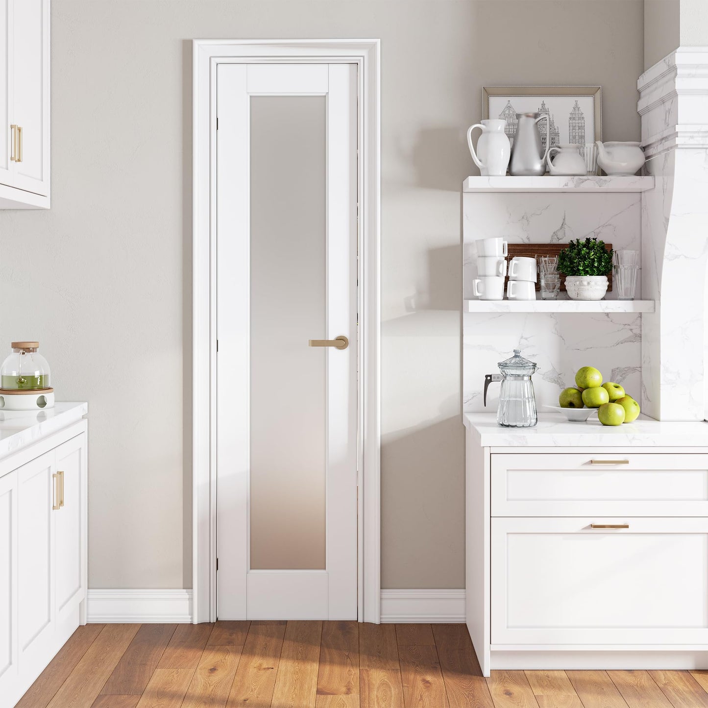 SMARTSTANDARD 20" x 80" Slab Door, Solid Core Frosted Glass Pantry Door
