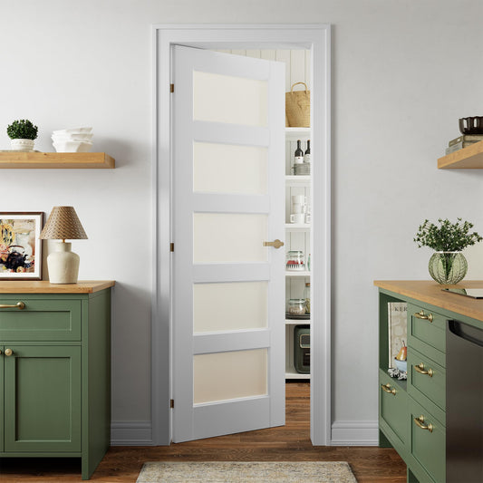 SMARTSTANDARD 28" x 80" Frosted Glass Pantry Door, Solid Core Slab Door