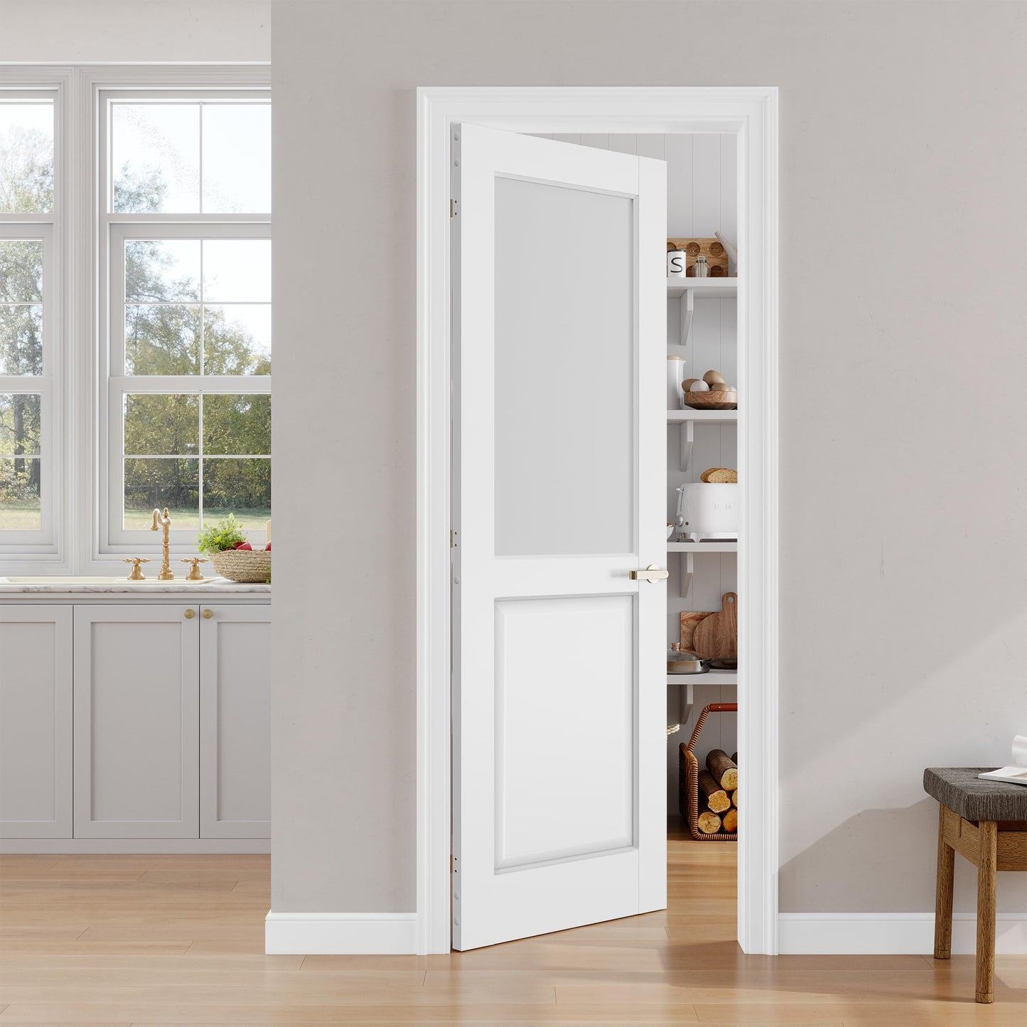 SMARTSTANDARD 28" x 80" Frosted Glass Interior Door Slab, Solid Core