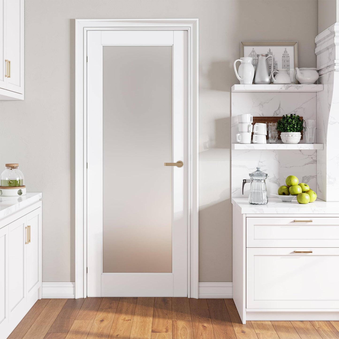 SMARTSTANDARD 30" x 80" Slab Door, Solid Core Frosted Glass Pantry Door