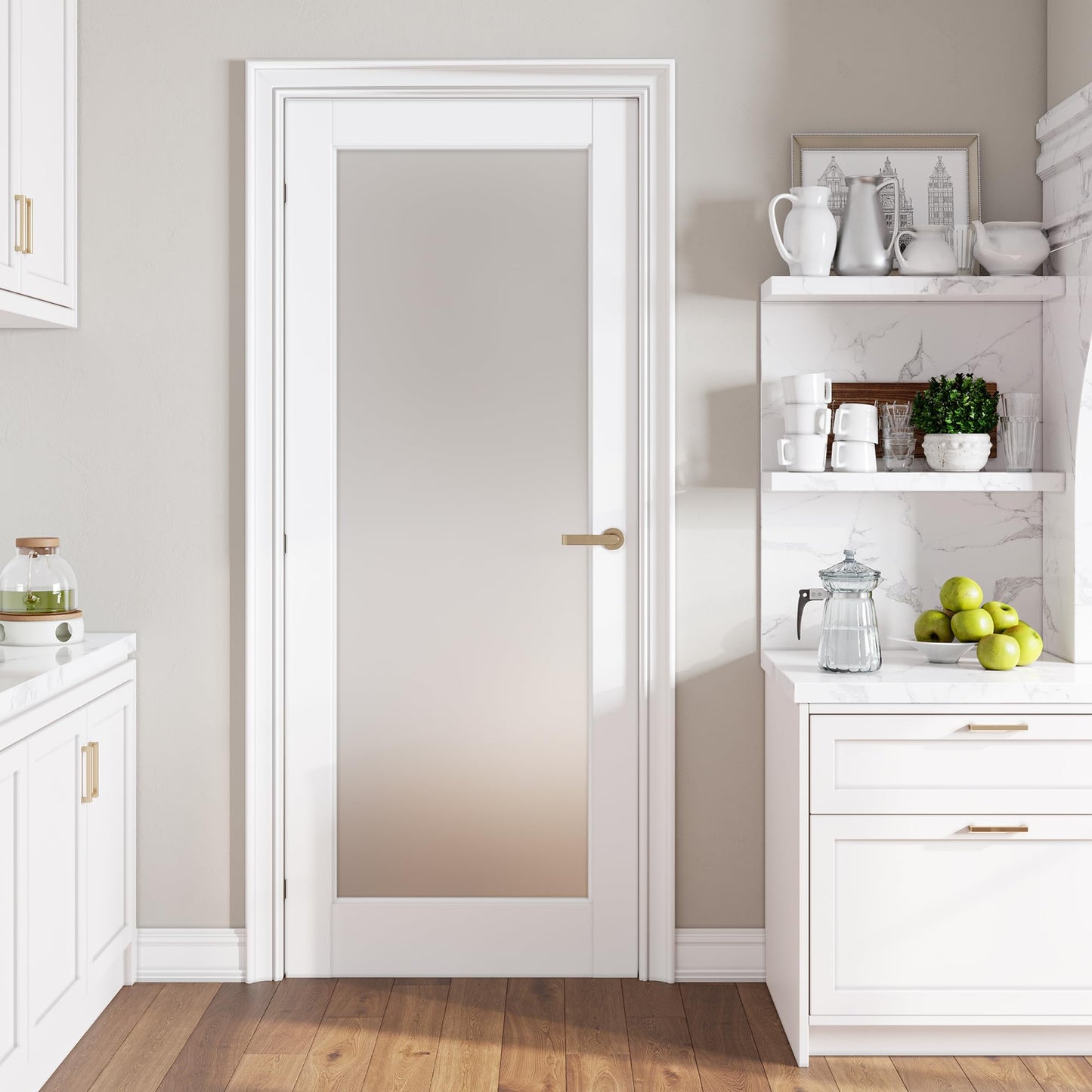 SMARTSTANDARD 32" x 80" Slab Door, Solid Core Frosted Glass Pantry Door