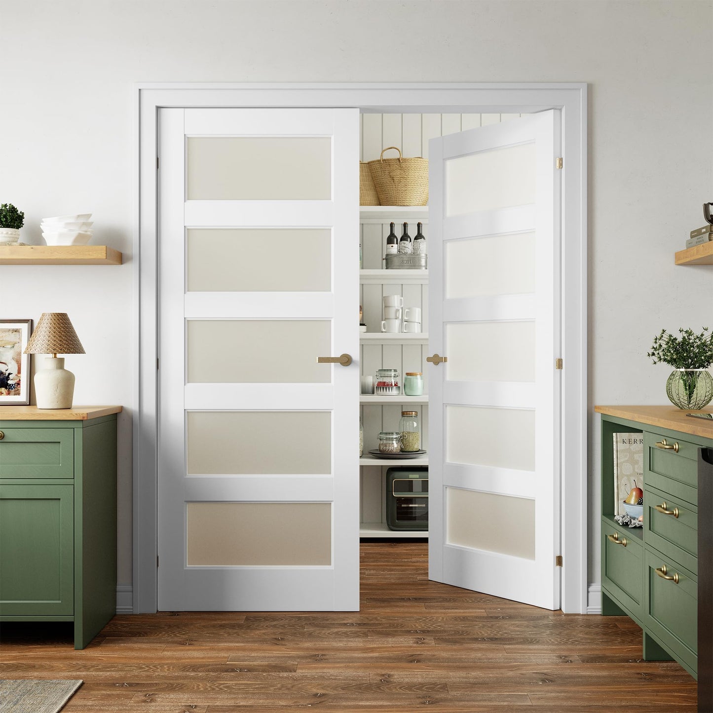 SMARTSTANDARD 60" x 80" Frosted Glass Pantry Door, Solid Core Slab Door