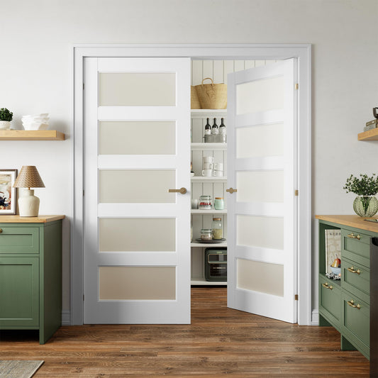 SMARTSTANDARD 60" x 80" Frosted Glass Pantry Door, Solid Core Slab Door