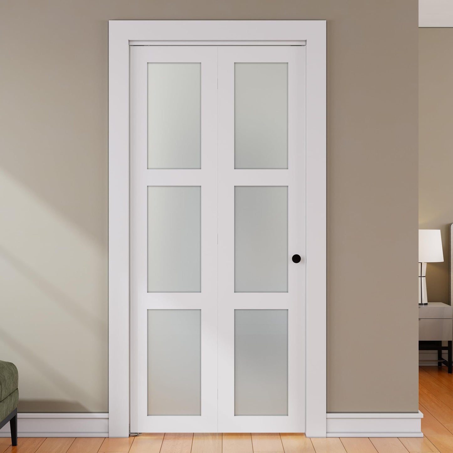 SMARTSTANDARD Bifold Door for 24"x 80" Opening, Tempered Frosted Glass, MDF