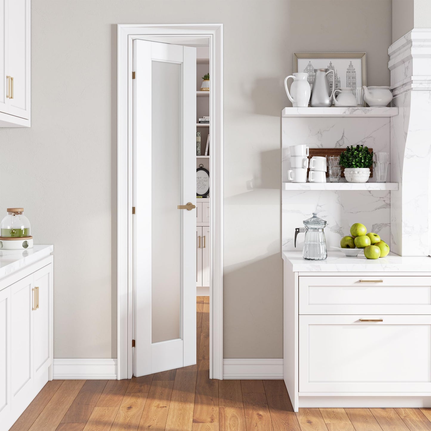 SMARTSTANDARD 18" x 80" Slab Door, Solid Core Frosted Glass Pantry Door