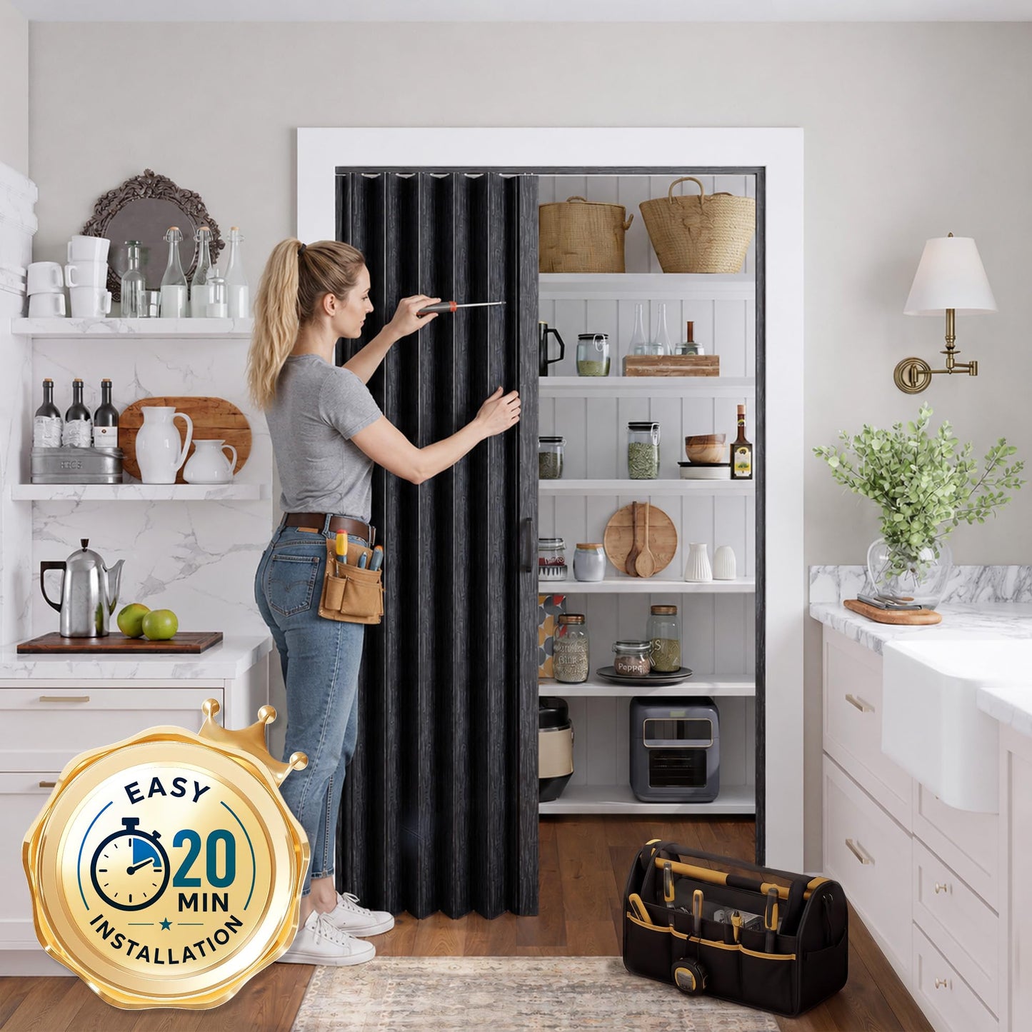 SmartStandard 42" x 80" Accordion Doors, Double Walled, Classic Black