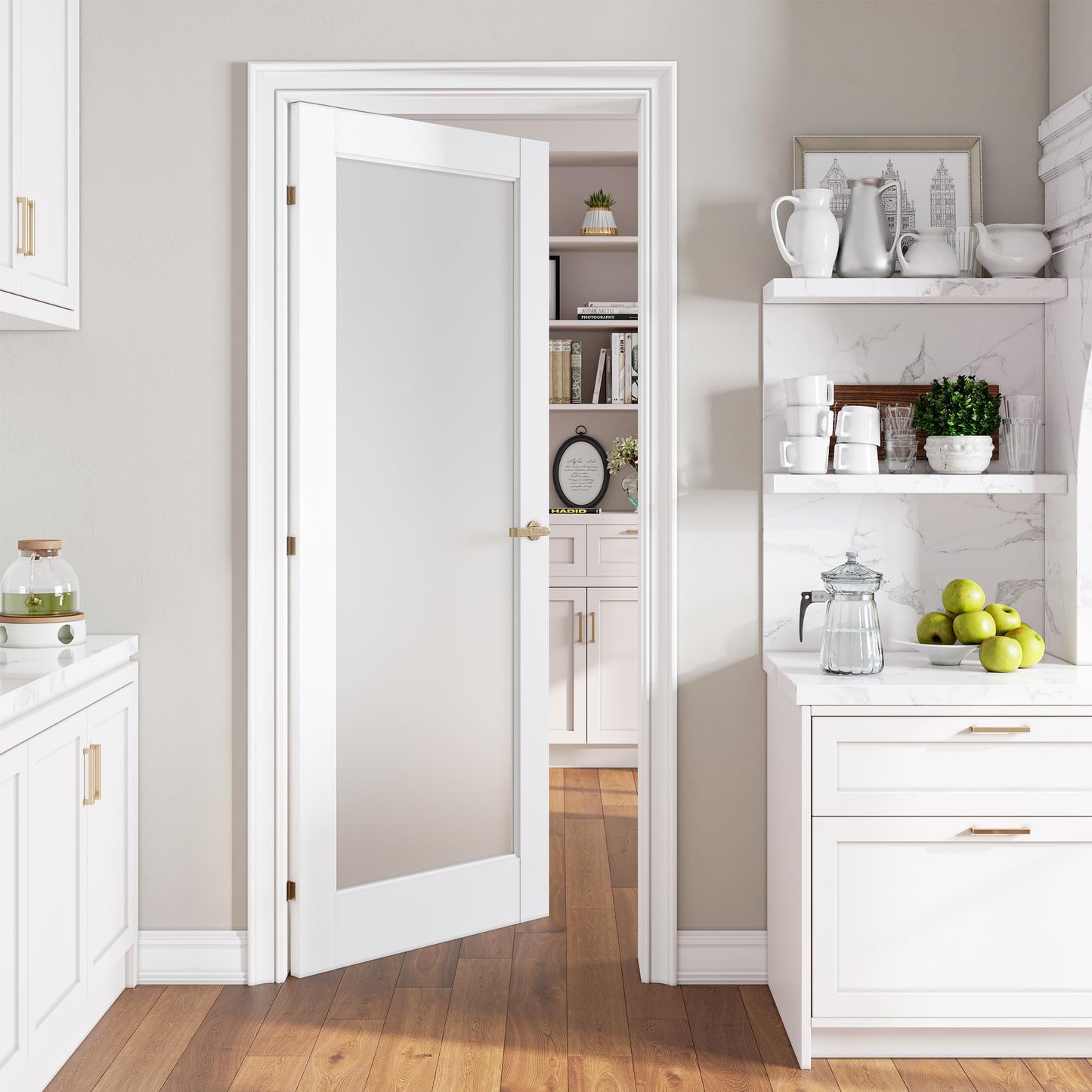 SMARTSTANDARD 32" x 80" Slab Door, Solid Core Frosted Glass Pantry Door