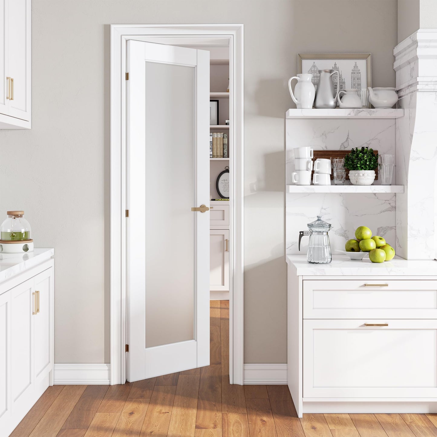 SMARTSTANDARD 24" x 80" Slab Door, Solid Core Frosted Glass Pantry Door