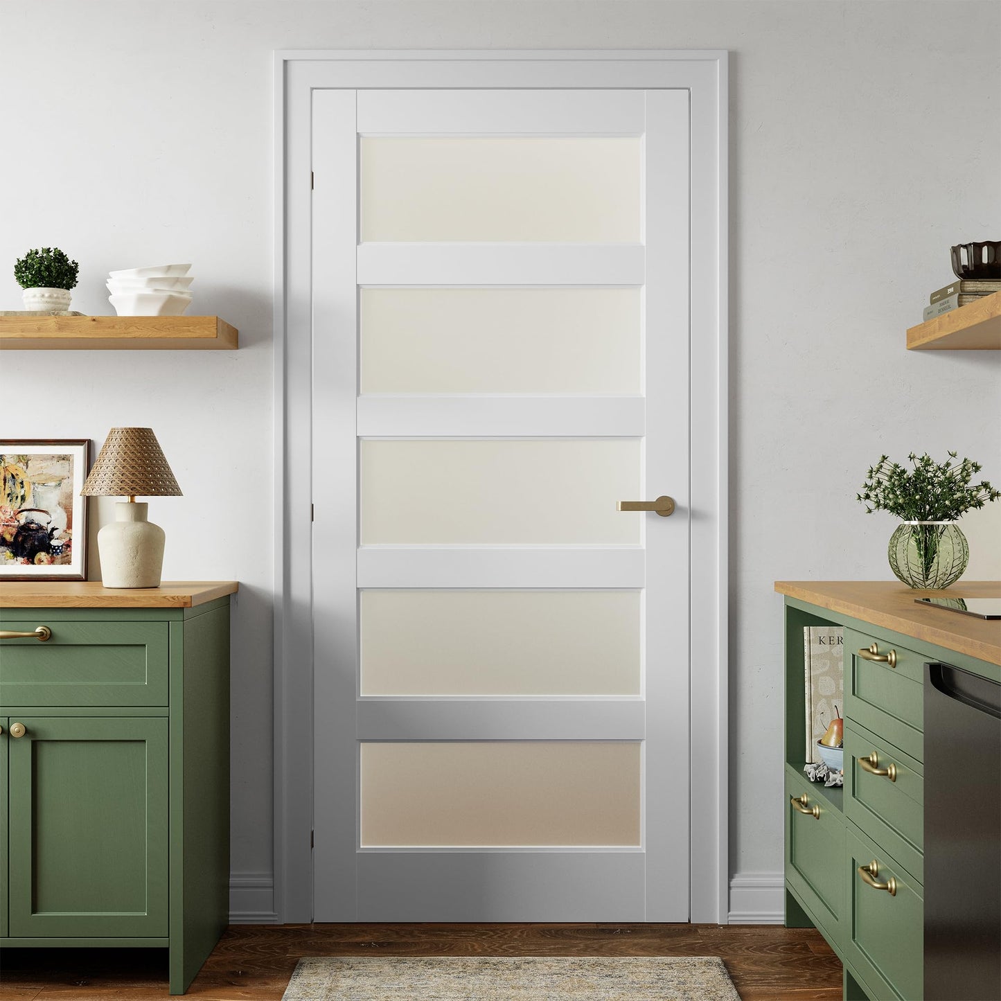 SMARTSTANDARD 36" x 80" Frosted Glass Pantry Door, Solid Core Slab Door