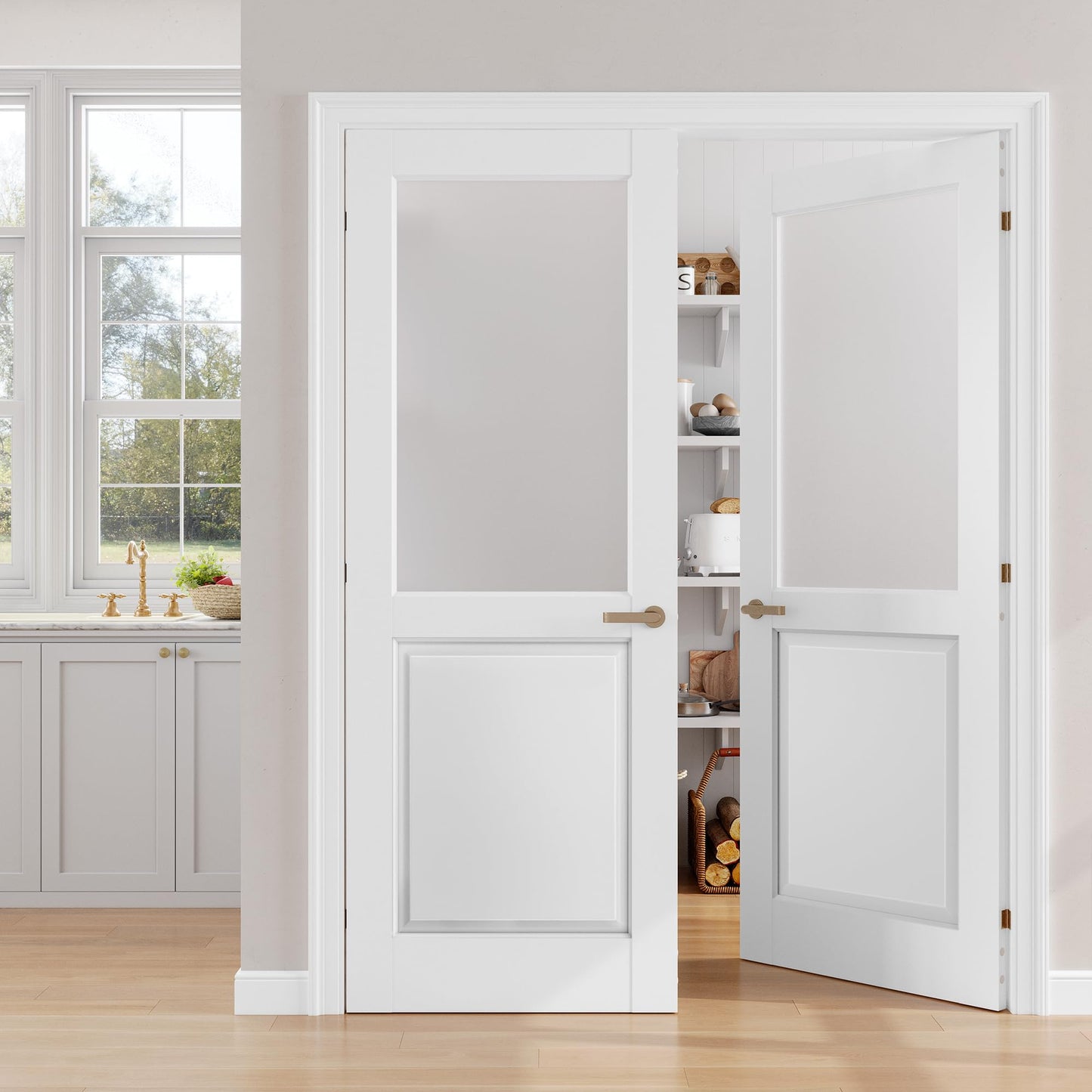 SMARTSTANDARD 60" x 80" Frosted Glass Interior Door Slab, Solid Core