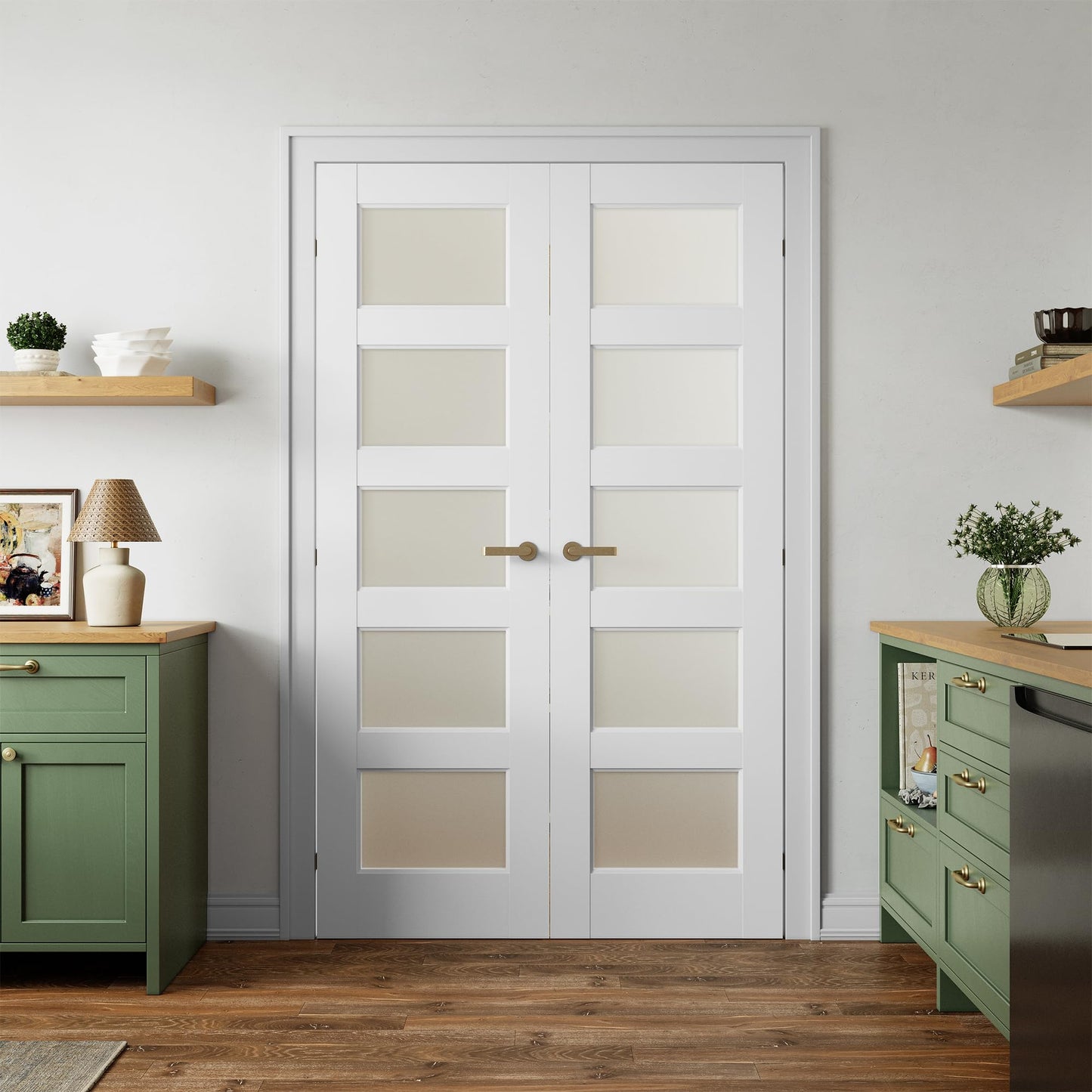 SMARTSTANDARD 48" x 80" Frosted Glass Pantry Door, Solid Core Slab Door
