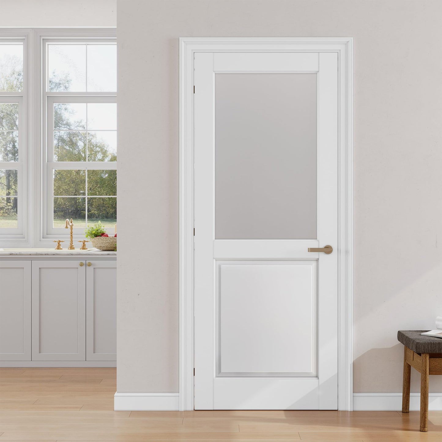 SMARTSTANDARD 30" x 80" Frosted Glass Interior Door Slab, Solid Core