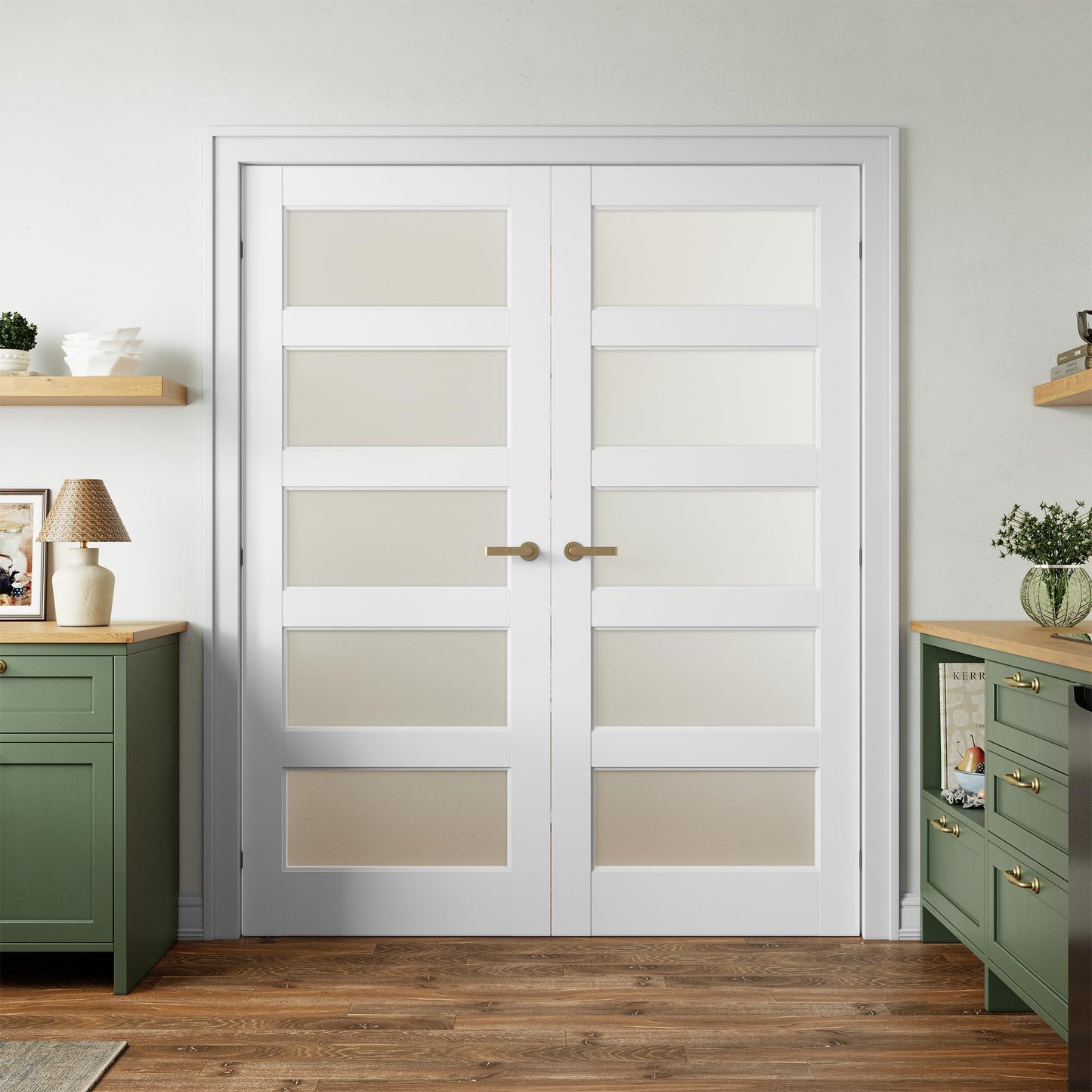 SMARTSTANDARD 60" x 80" Frosted Glass Pantry Door, Solid Core Slab Door