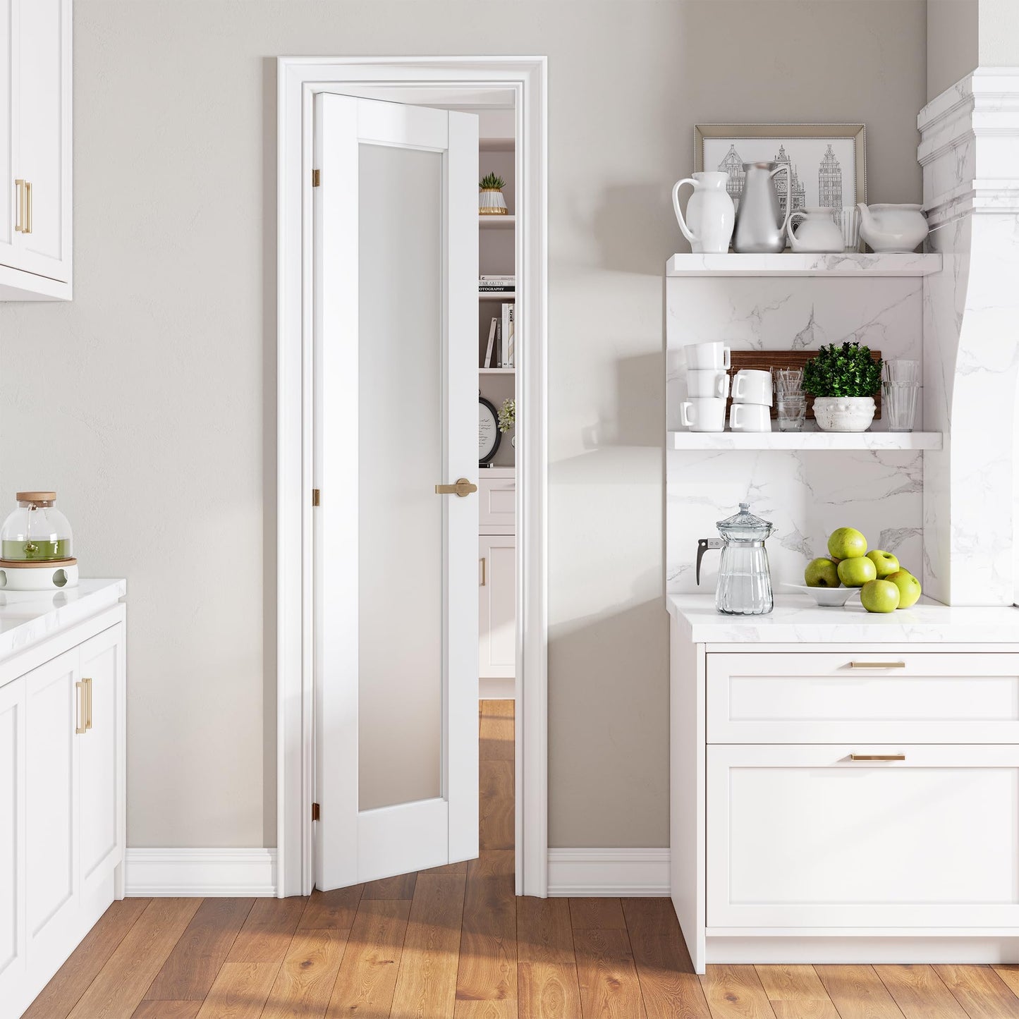 SMARTSTANDARD 20" x 80" Slab Door, Solid Core Frosted Glass Pantry Door