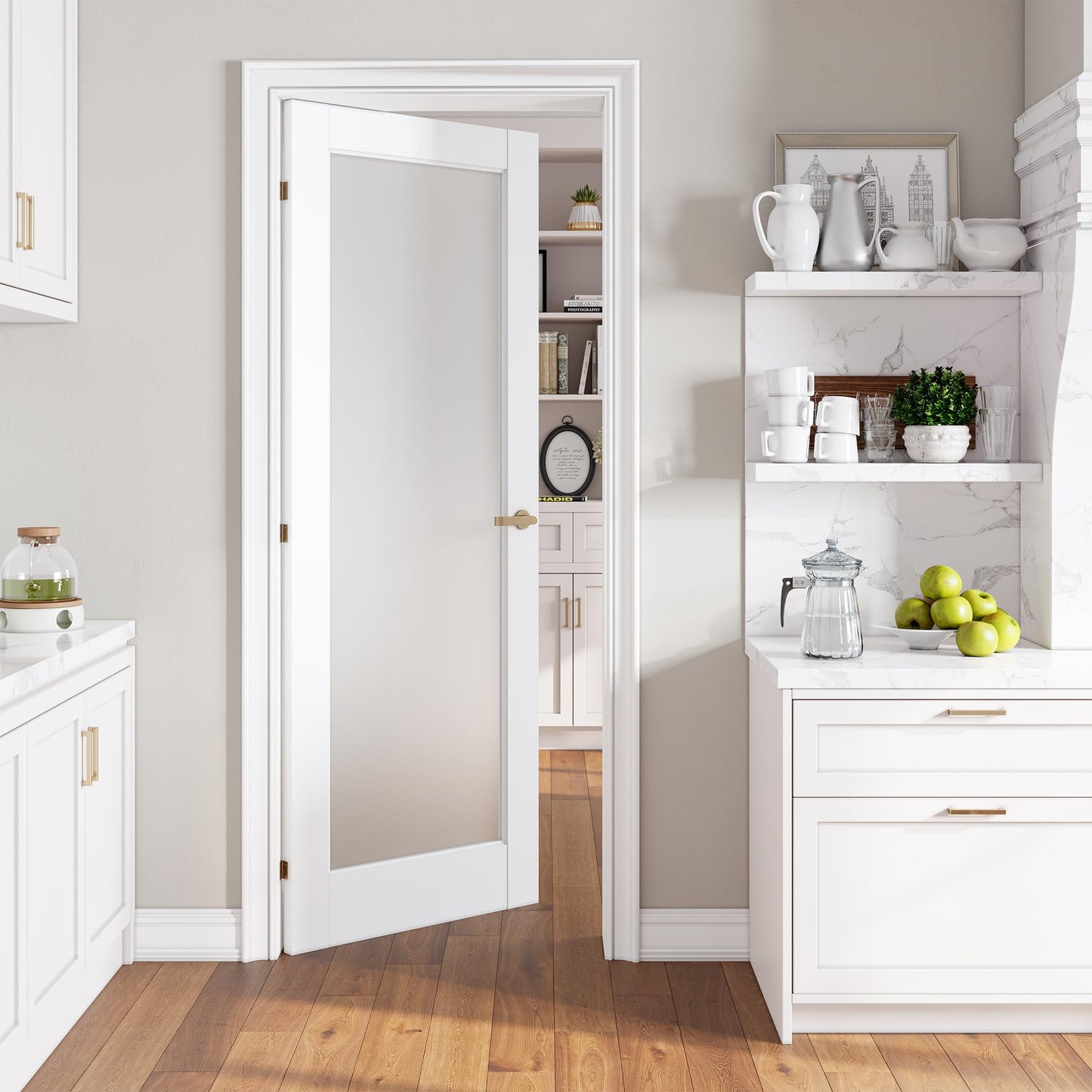 SMARTSTANDARD 30" x 80" Slab Door, Solid Core Frosted Glass Pantry Door