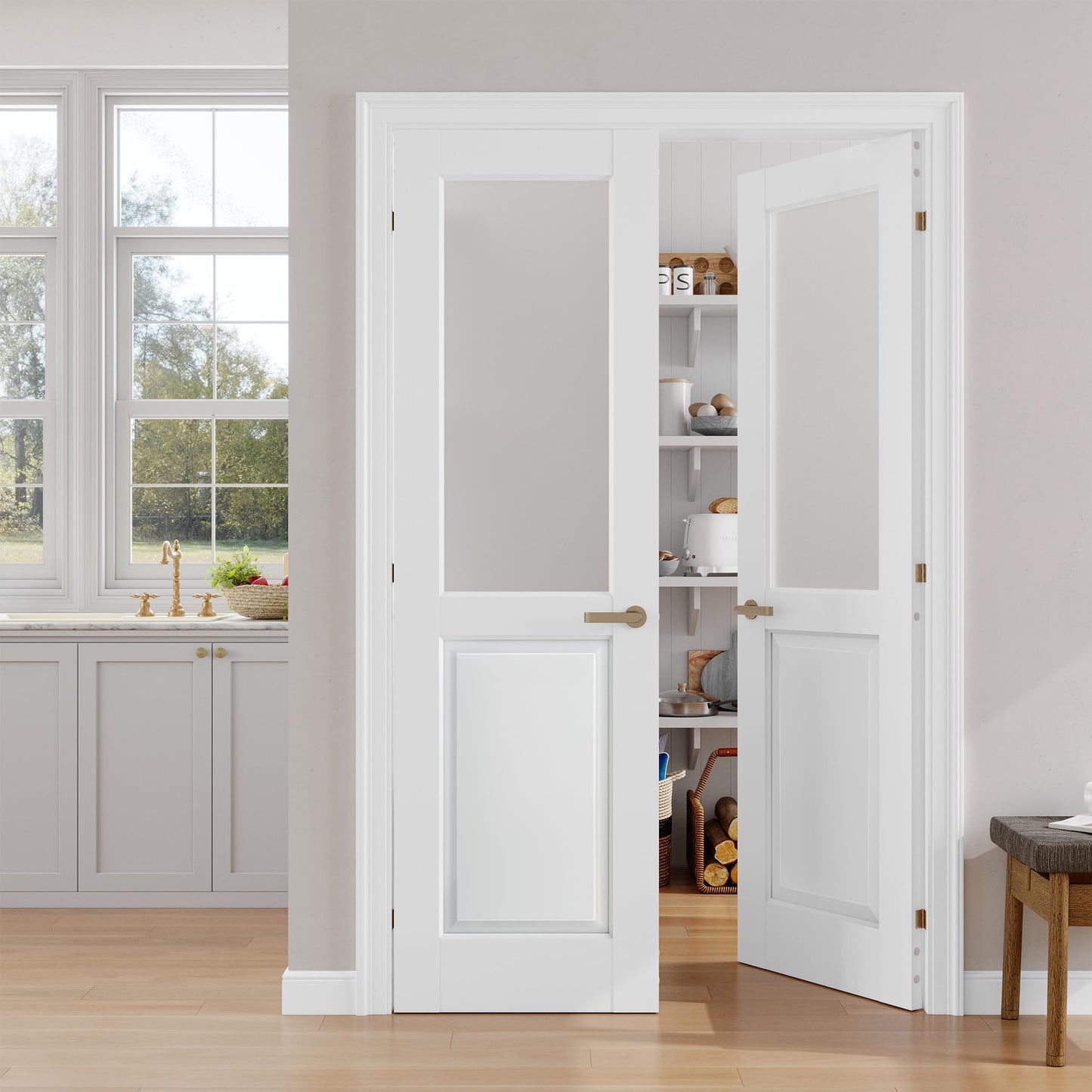 SMARTSTANDARD 48" x 80" Frosted Glass Interior Door Slab, Solid Core