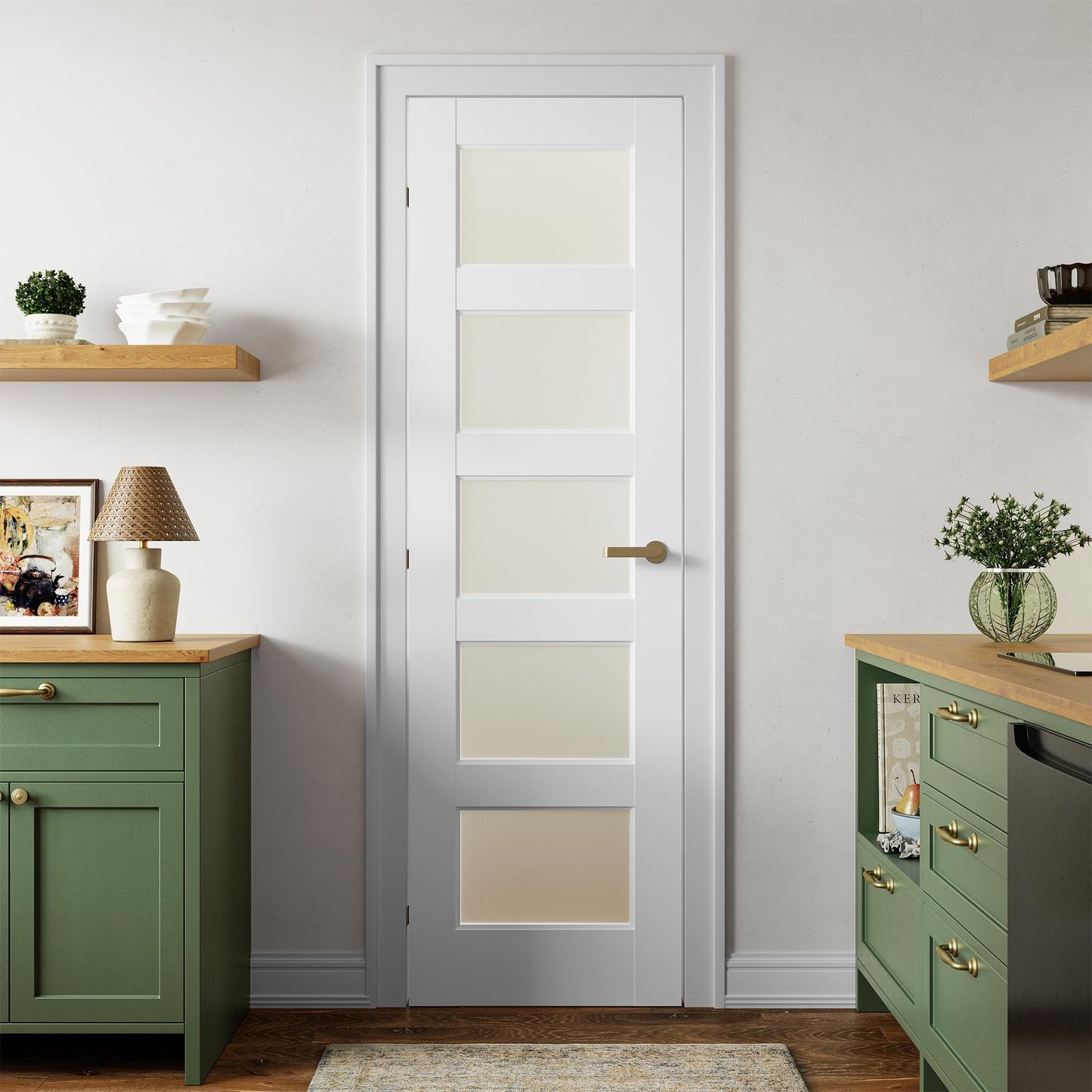 SMARTSTANDARD 24" x 80" Frosted Glass Pantry Door, Solid Core Slab Door