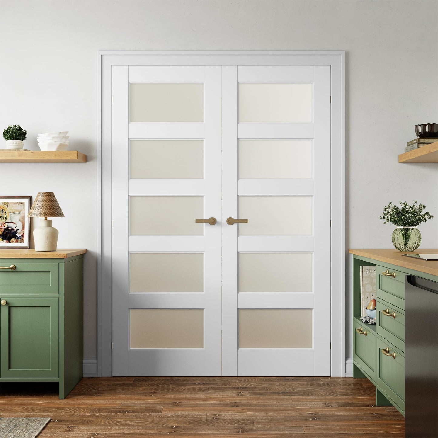 SMARTSTANDARD 56" x 80" Frosted Glass Pantry Door, Solid Core Slab Door