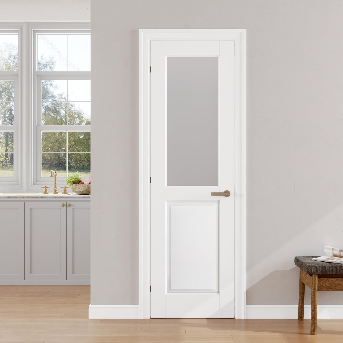 SMARTSTANDARD 24" x 80" Frosted Glass Interior Door Slab, Solid Core