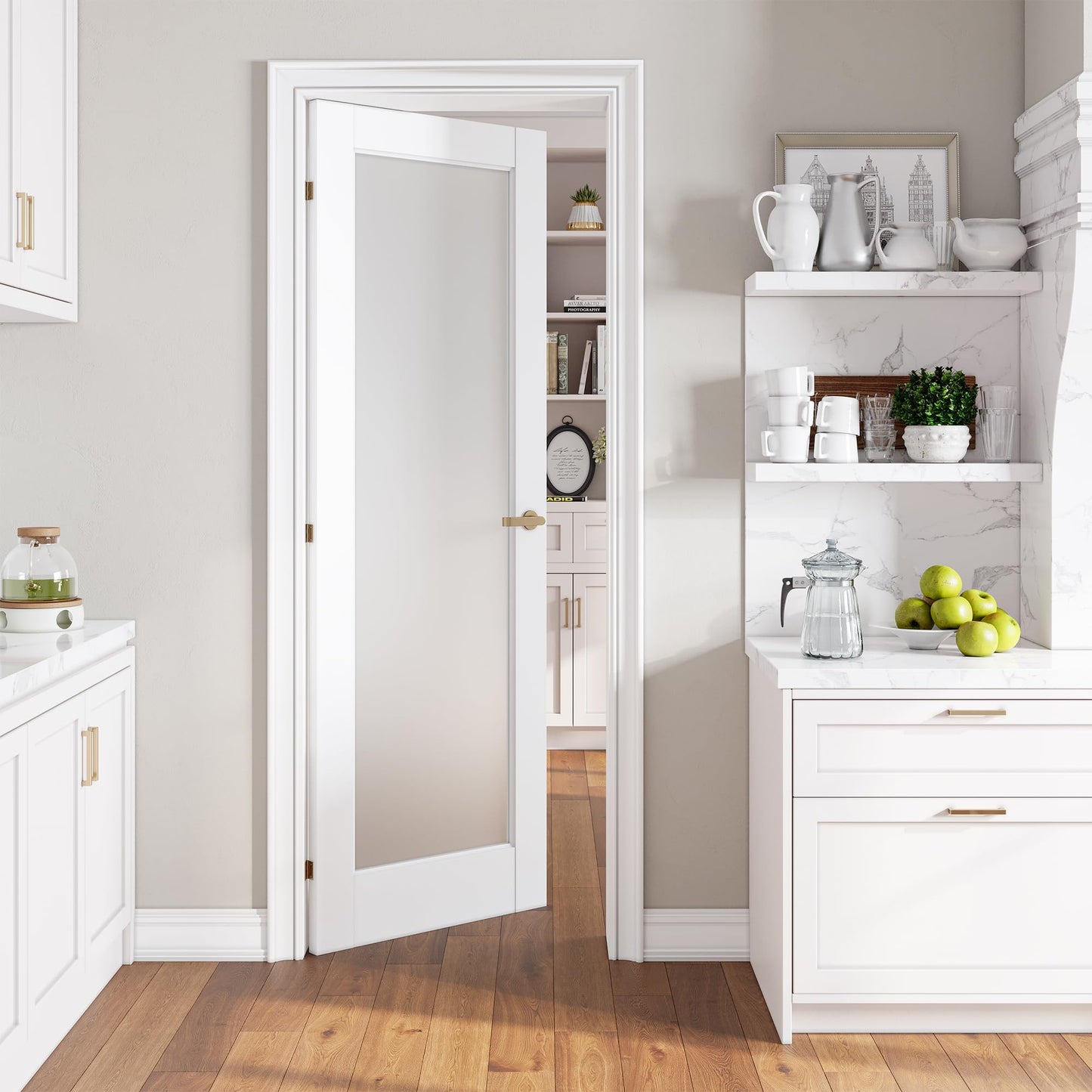 SMARTSTANDARD 28" x 80" Slab Door, Solid Core Frosted Glass Pantry Door