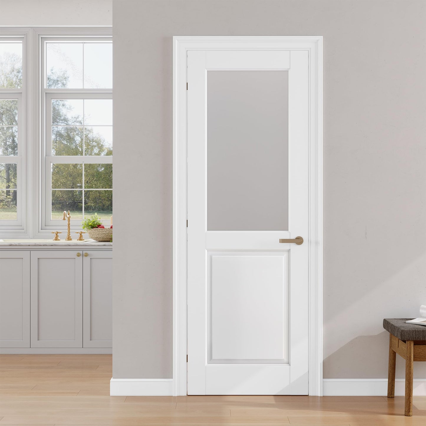 SMARTSTANDARD 28" x 80" Frosted Glass Interior Door Slab, Solid Core