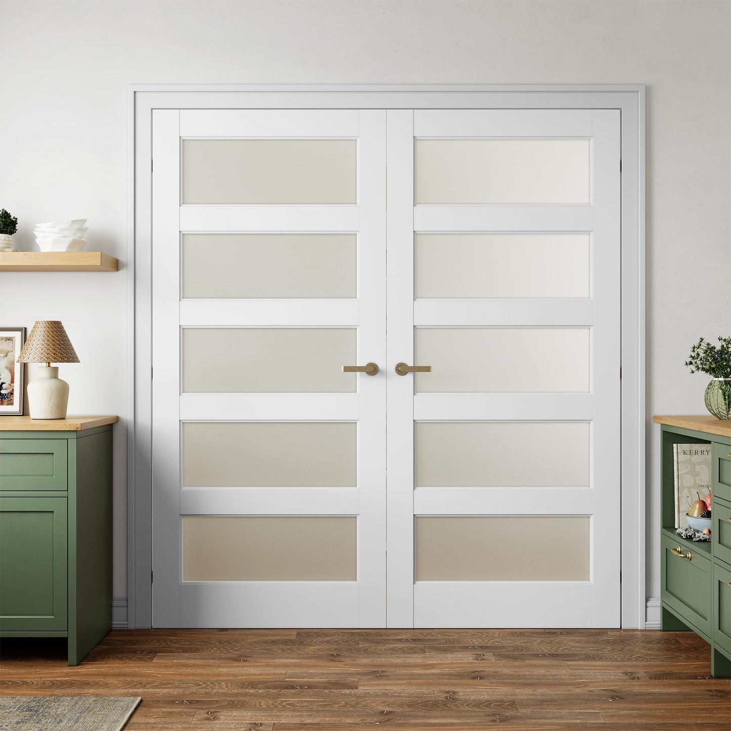 SMARTSTANDARD 72" x 80" Frosted Glass Pantry Door, Solid Core Slab Door