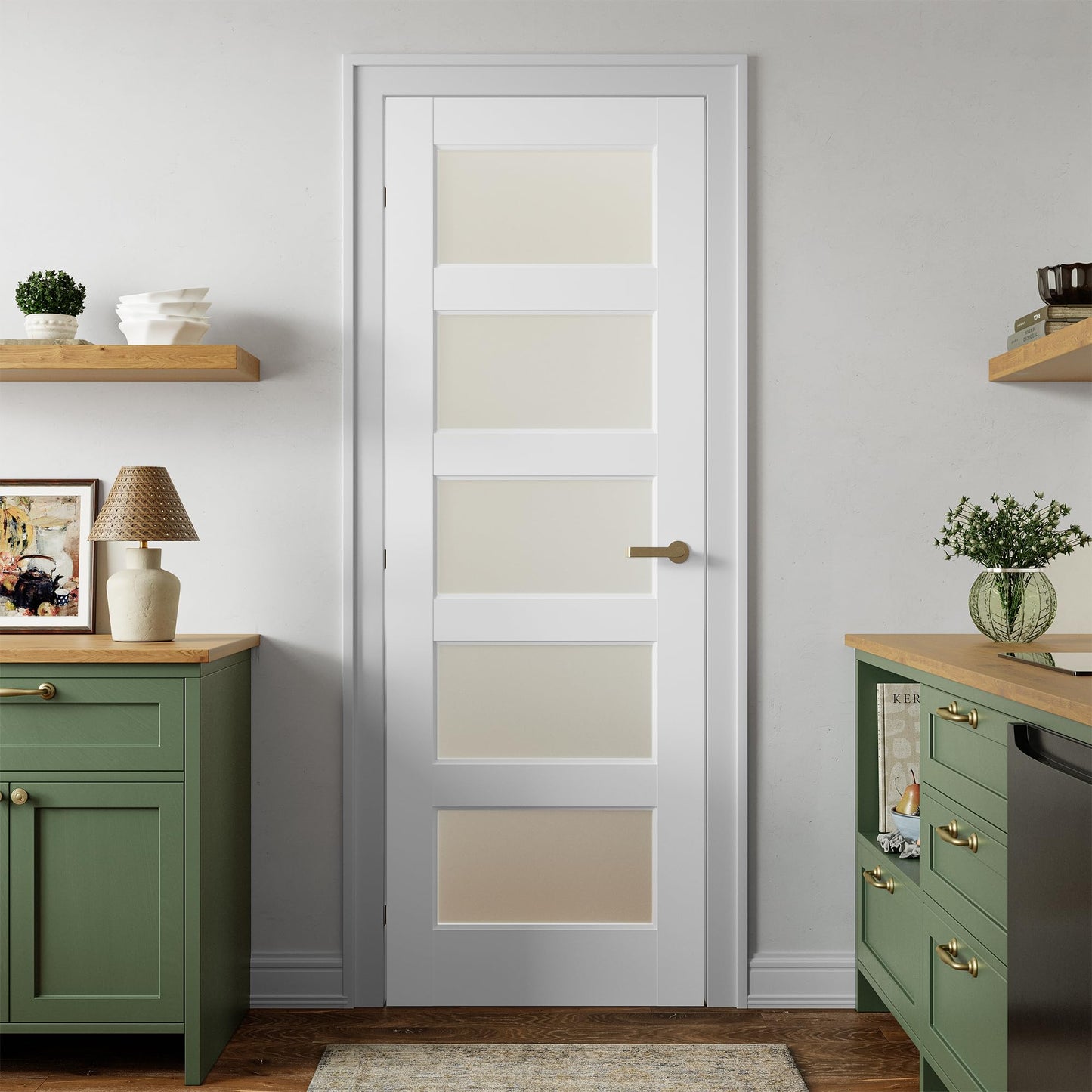 SMARTSTANDARD 28" x 80" Frosted Glass Pantry Door, Solid Core Slab Door