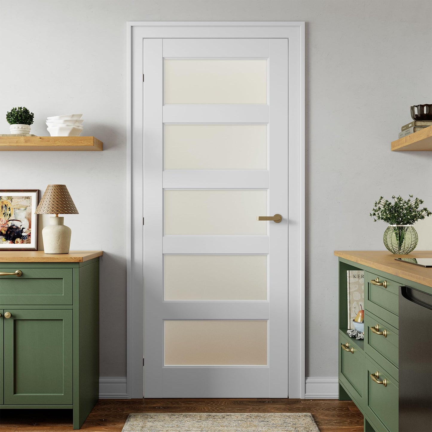 SMARTSTANDARD 30" x 80" Frosted Glass Pantry Door, Solid Core Slab Door