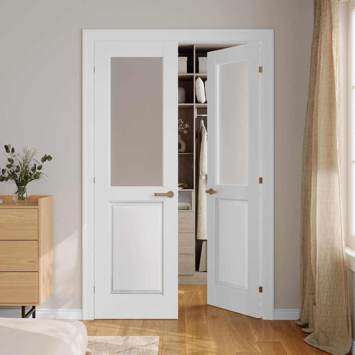 SMARTSTANDARD 48" x 80" Frosted Glass Interior Door Slab, Solid Core