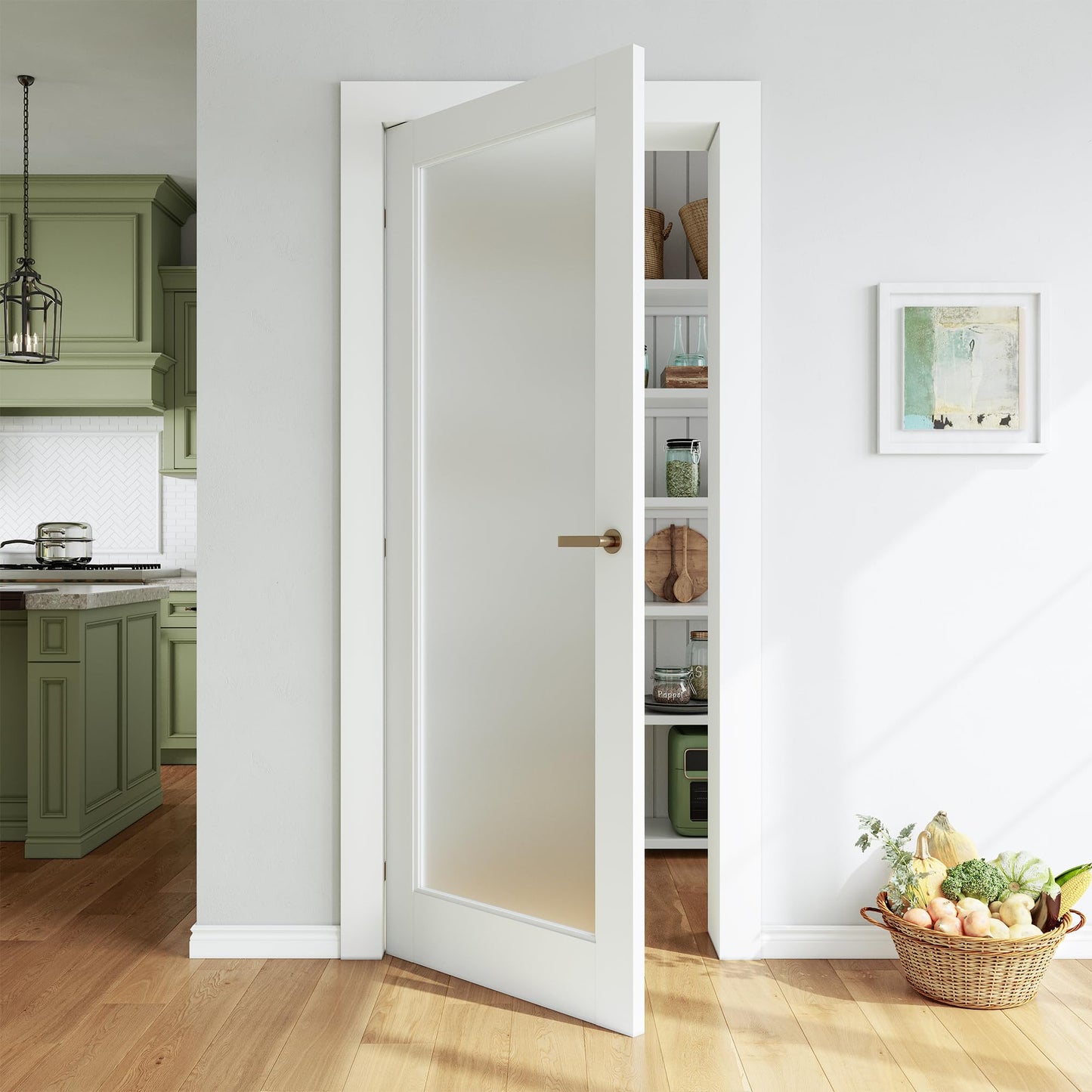 SMARTSTANDARD 24" x 80" Slab Door, Solid Core Frosted Glass Pantry Door