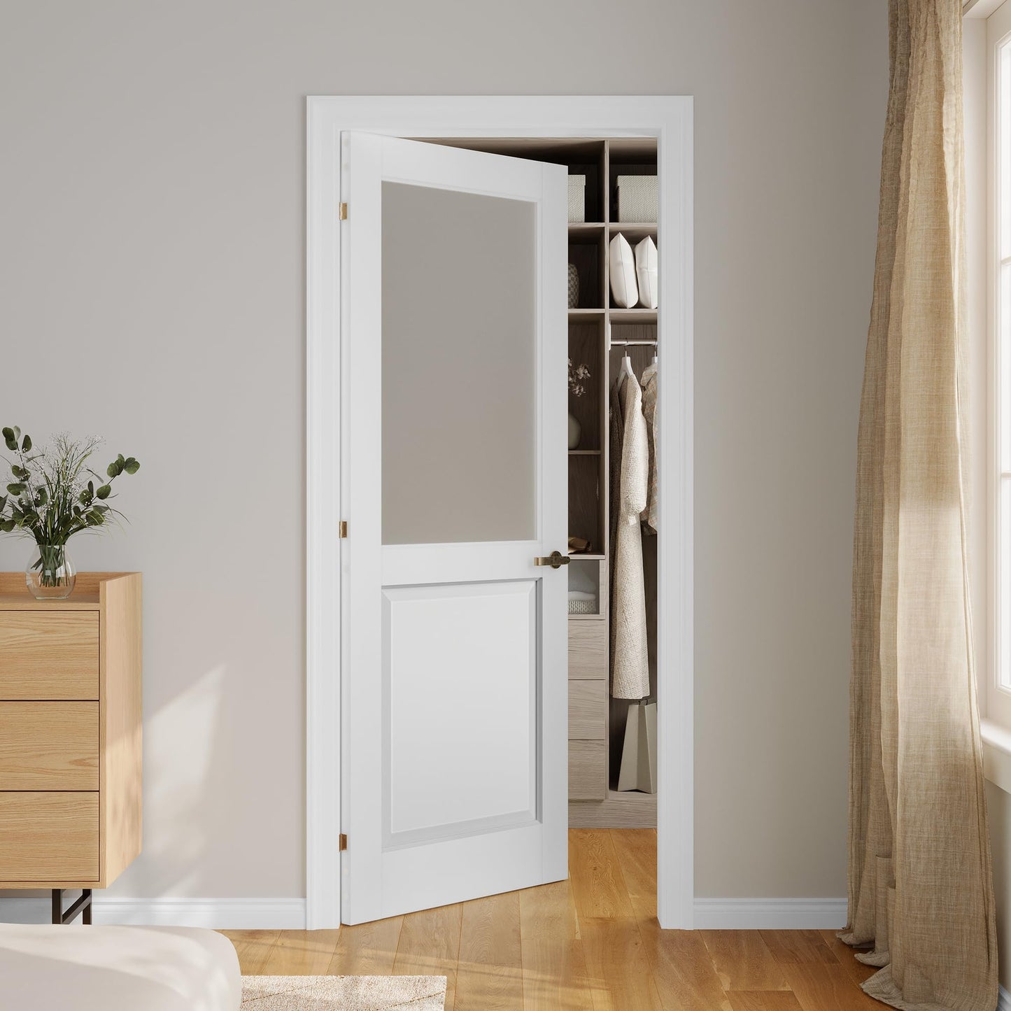 SMARTSTANDARD 30" x 80" Frosted Glass Interior Door Slab, Solid Core
