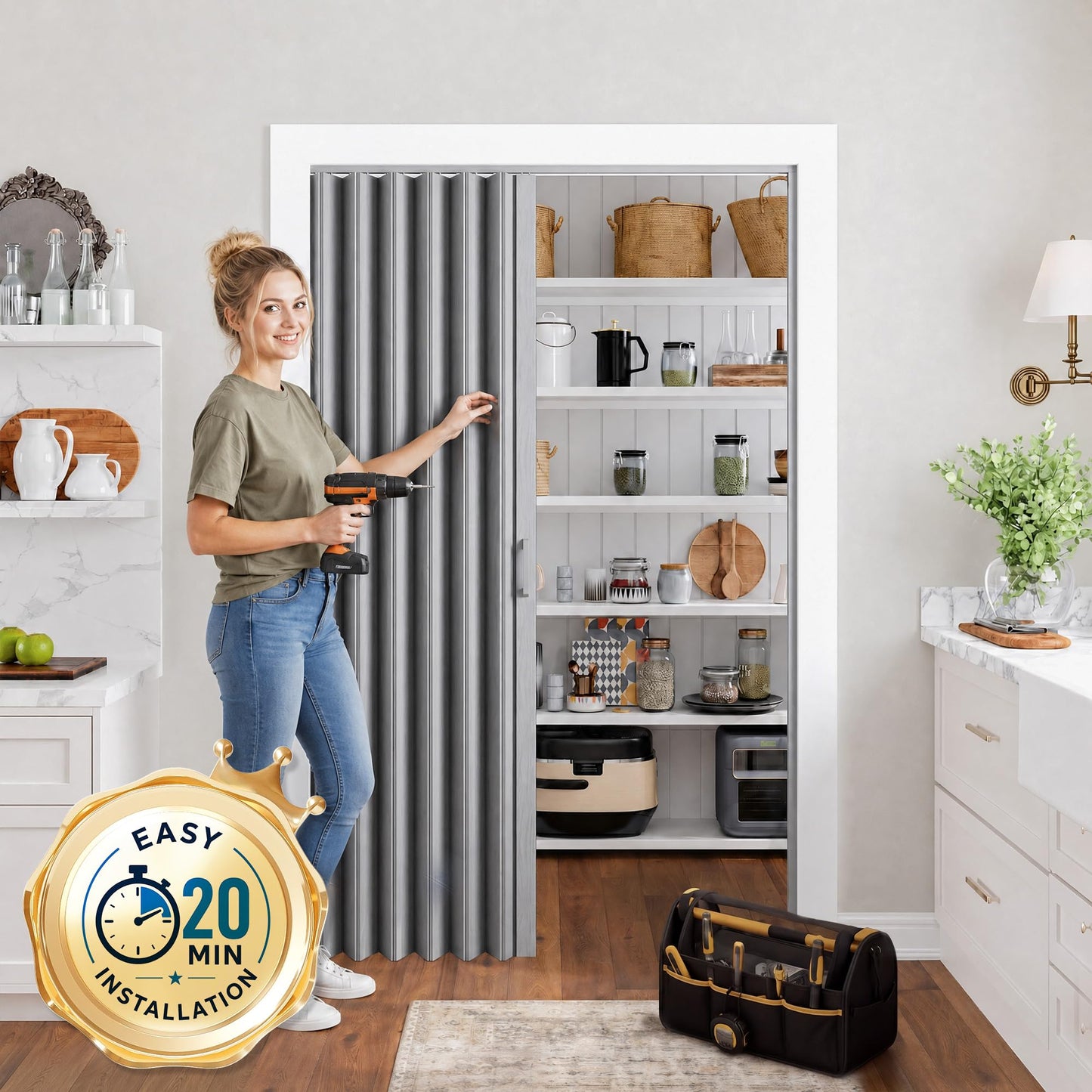 SmartStandard 48" x 80" Accordion Doors Interior, Double Walled, Grey